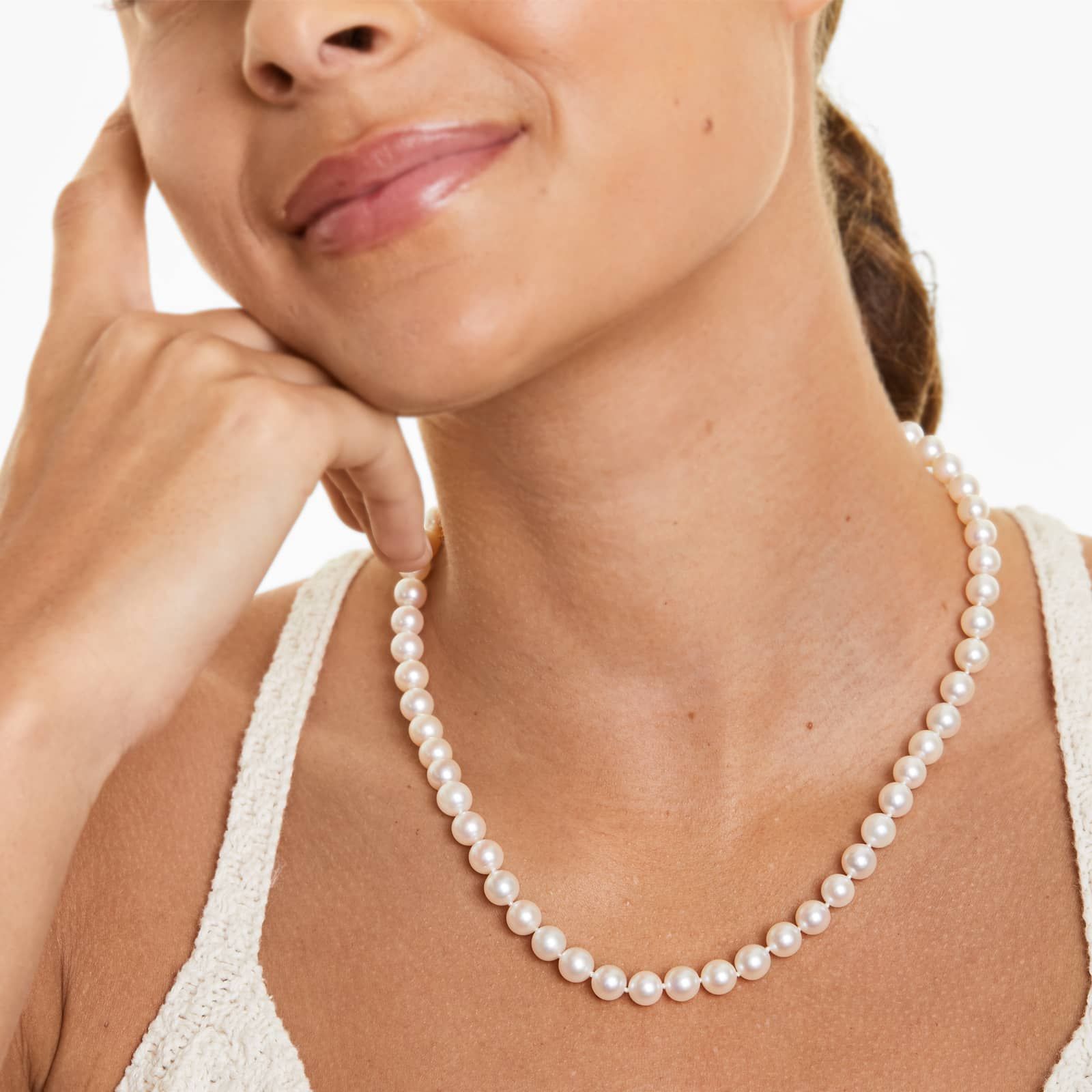 14K Yellow Gold Akoya Cultured Pearl Ball Clasp 18" Necklace (7.0-7.5mm)