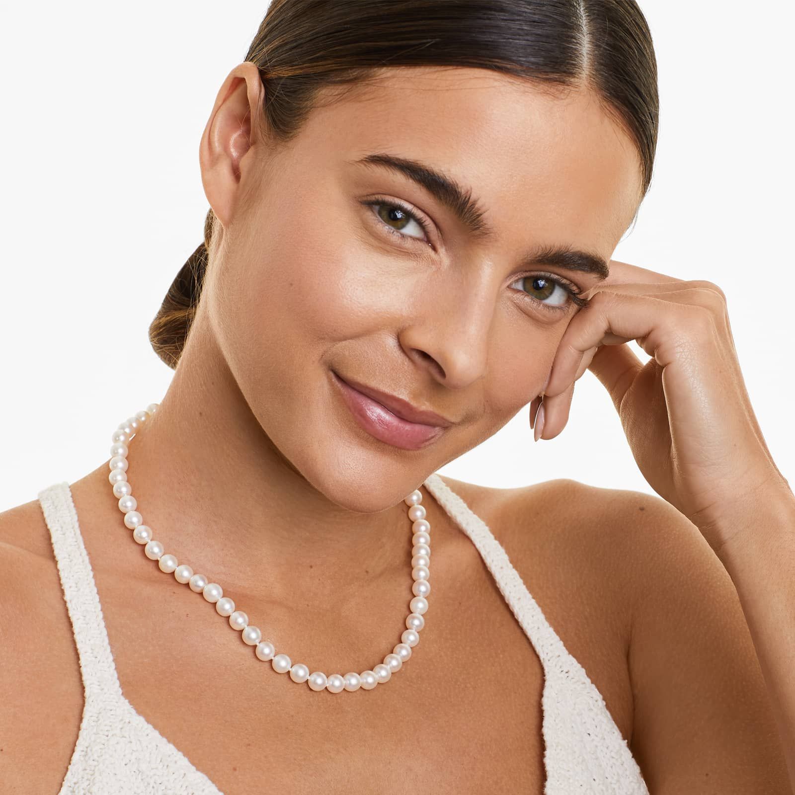 14K Yellow Gold Akoya Cultured Pearl Ball Clasp 18" Necklace (7.0-7.5mm)