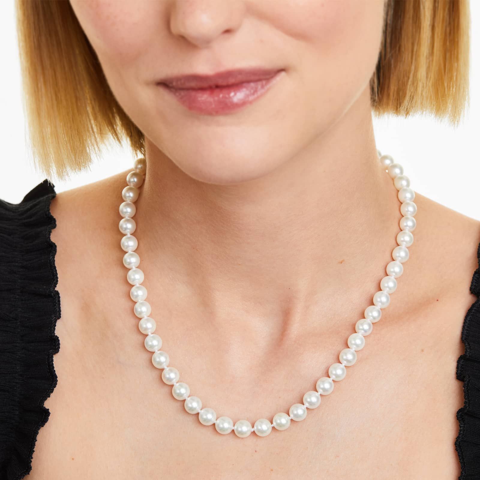 14K White Gold Akoya Cultured Pearl Ball Clasp 18" Necklace (7.5-8.0mm)