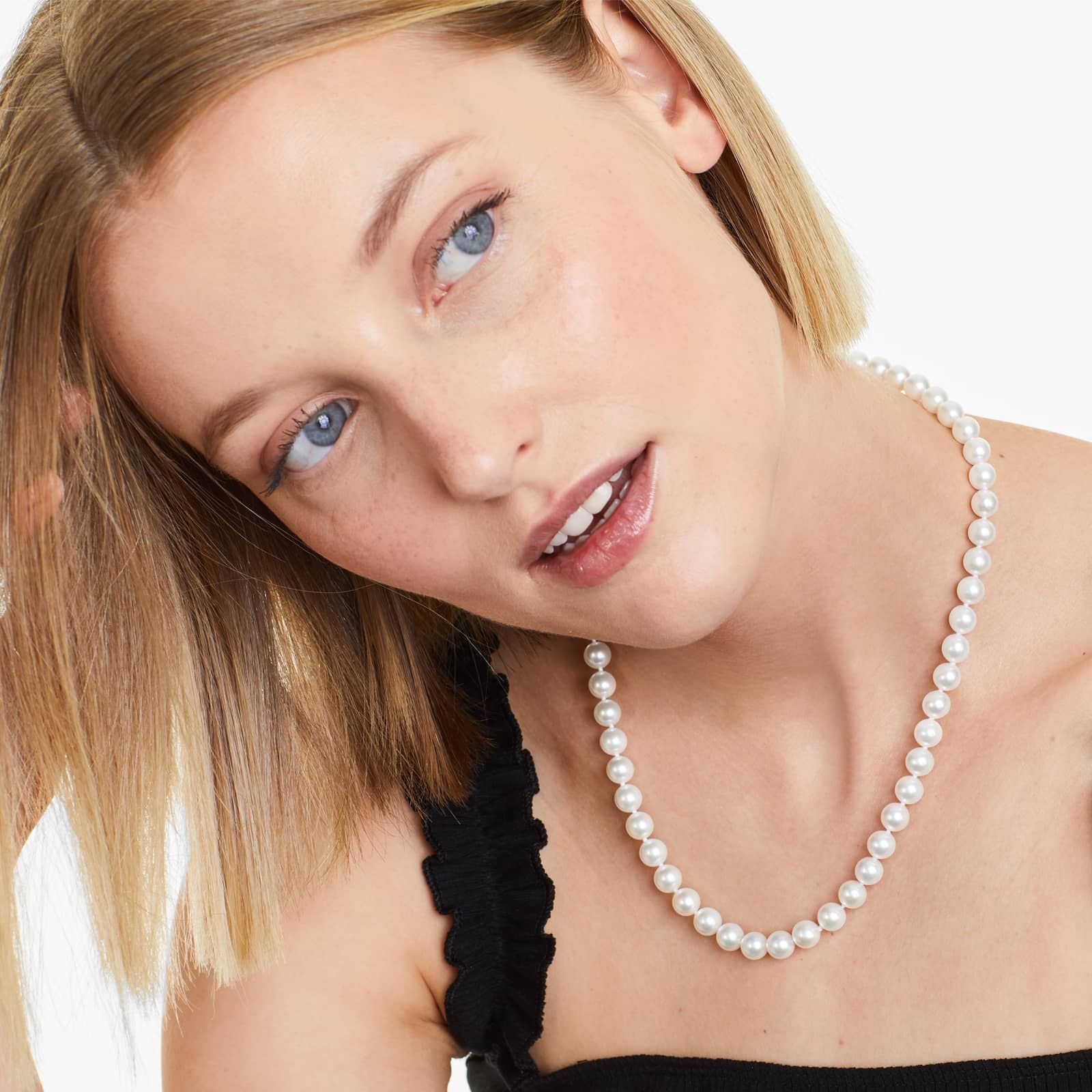 14K White Gold Akoya Cultured Pearl Ball Clasp 18" Necklace (7.5-8.0mm)