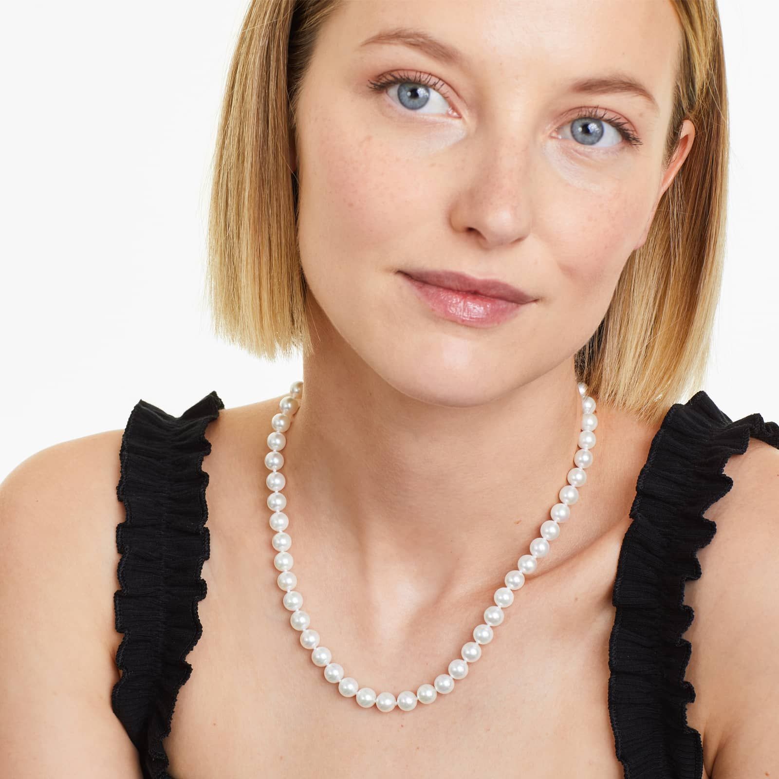 14K Yellow Gold Akoya Cultured Pearl Ball Clasp 18" Necklace (7.5-8.0mm)