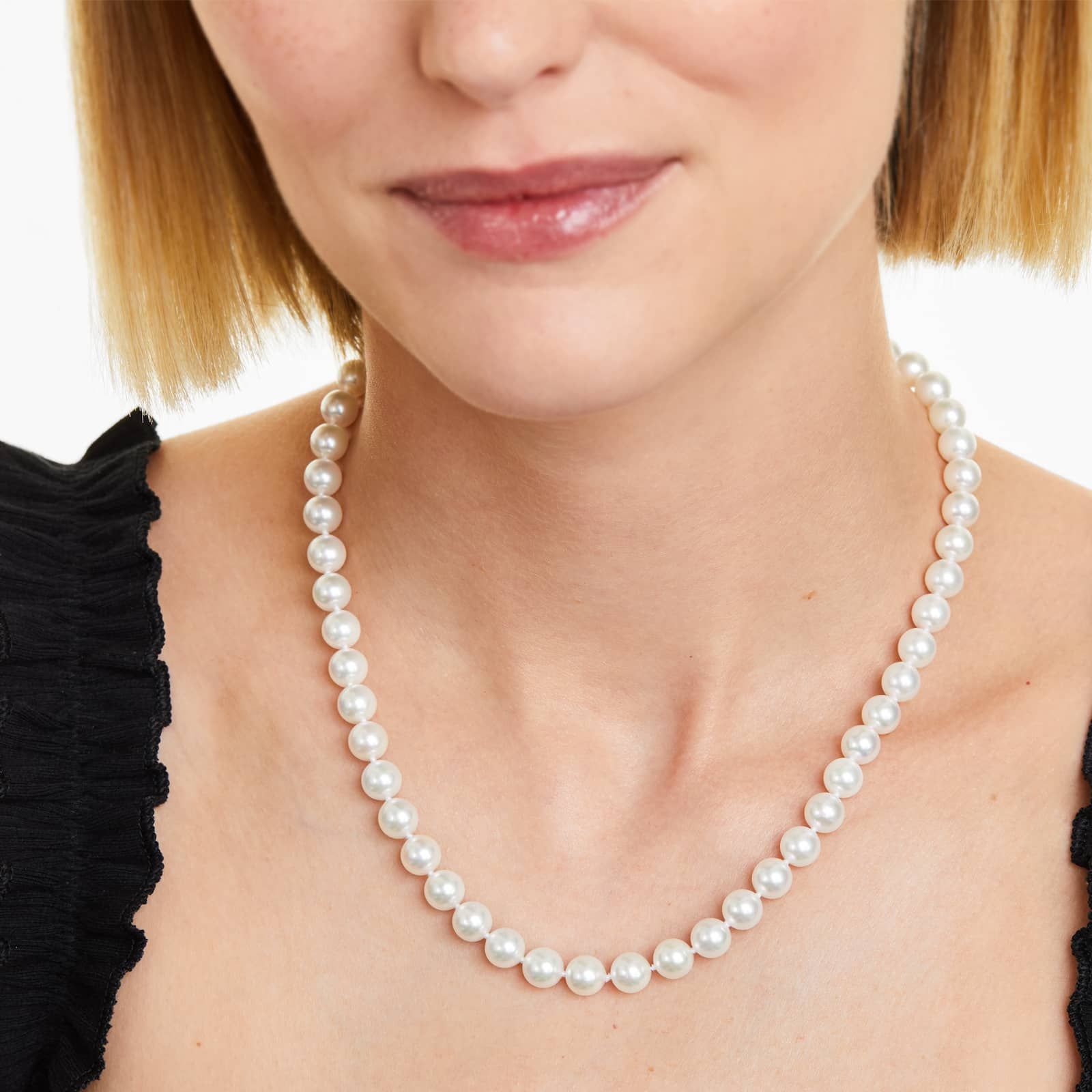 14K Yellow Gold Akoya Cultured Pearl Ball Clasp 18" Necklace (7.5-8.0mm)