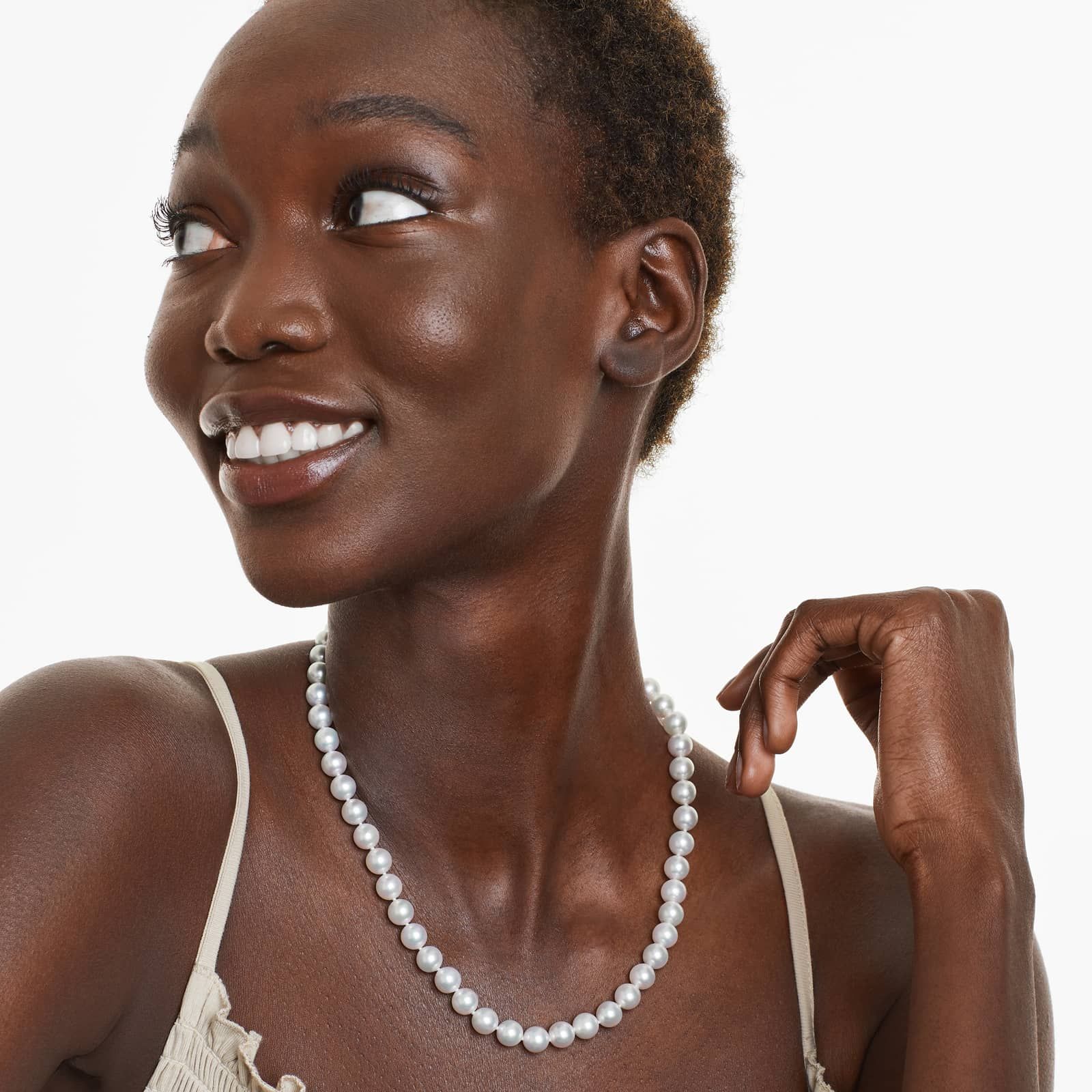 14K White Gold Akoya Cultured Pearl Ball Clasp 18" Necklace (8.0-8.5mm)