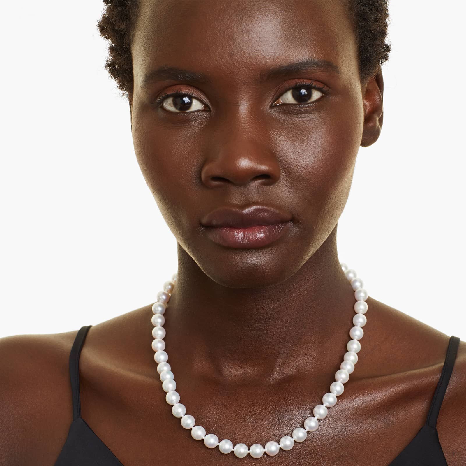 14K Yellow Gold Akoya Cultured Pearl Ball Clasp 18" Necklace (8.5-9.0mm)