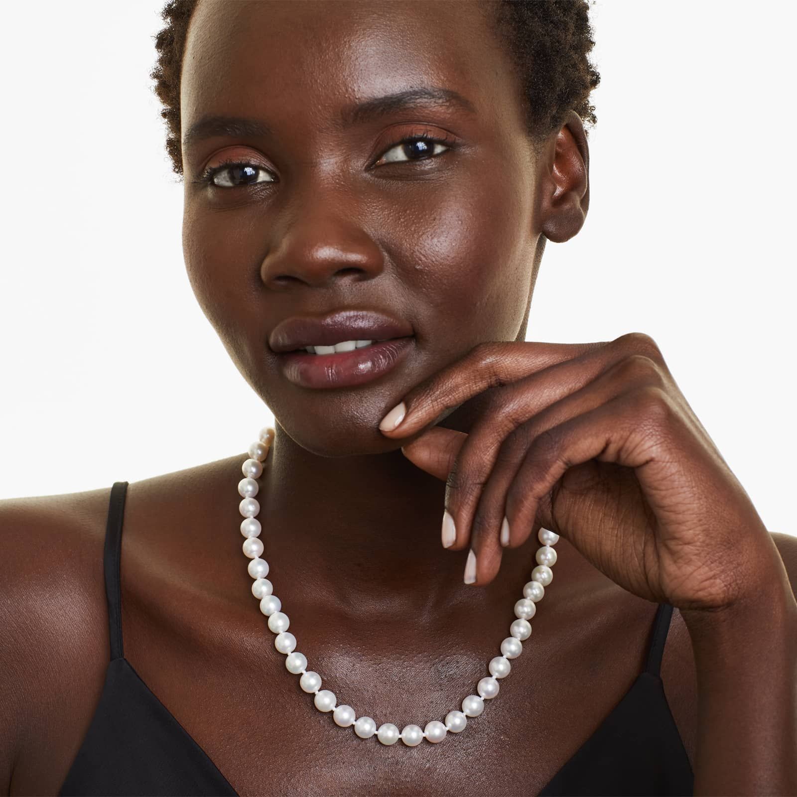 14K Yellow Gold Akoya Cultured Pearl Ball Clasp 18" Necklace (8.5-9.0mm)