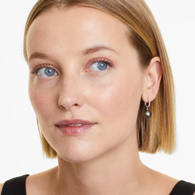 Cultured Tahitian Pearl And Diamond Drop Earrings In 14K White Gold (10.0-11.0mm)