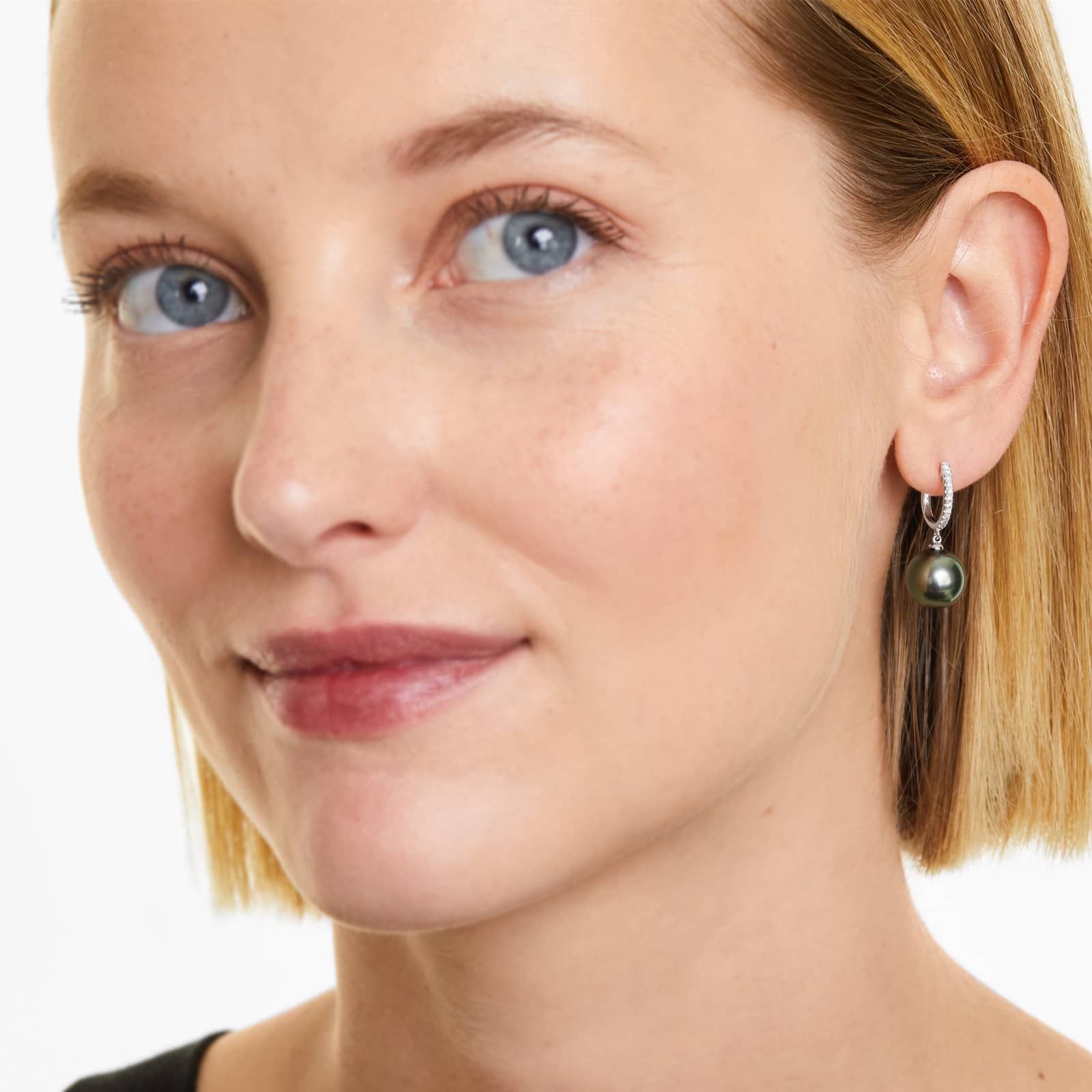 Cultured Tahitian Pearl And Diamond Drop Earrings In 14K White Gold (10.0-11.0mm)