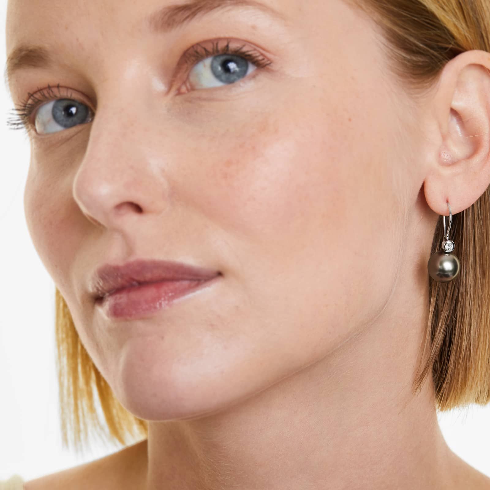 Cultured Tahitian Pearl And Bezel Diamond Drop Earrings In 18K White Gold (11.0-12.0mm)