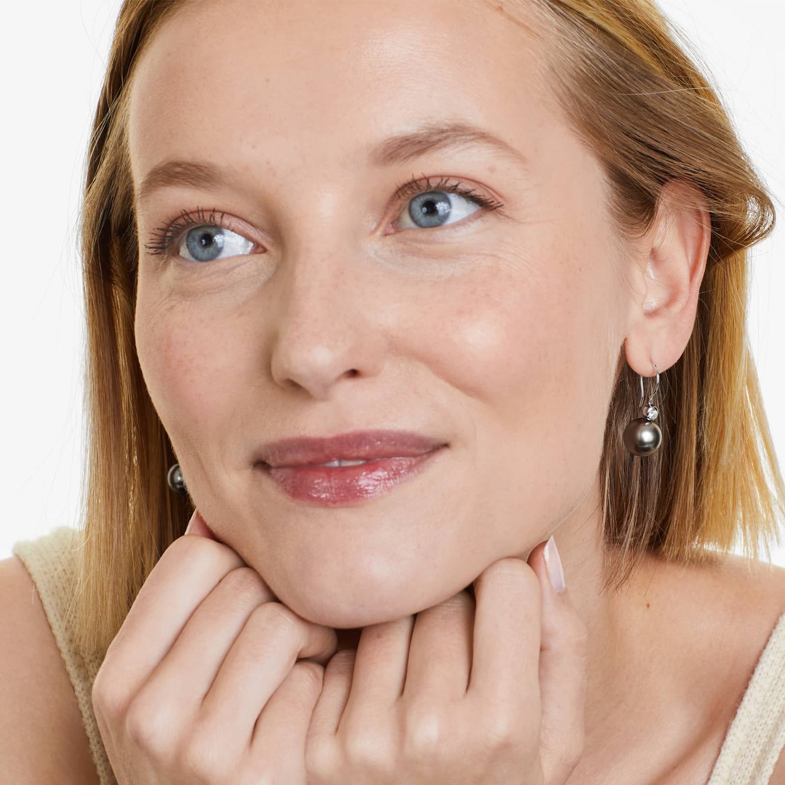 Cultured Tahitian Pearl And Bezel Diamond Drop Earrings In 18K White Gold (11.0-12.0mm)