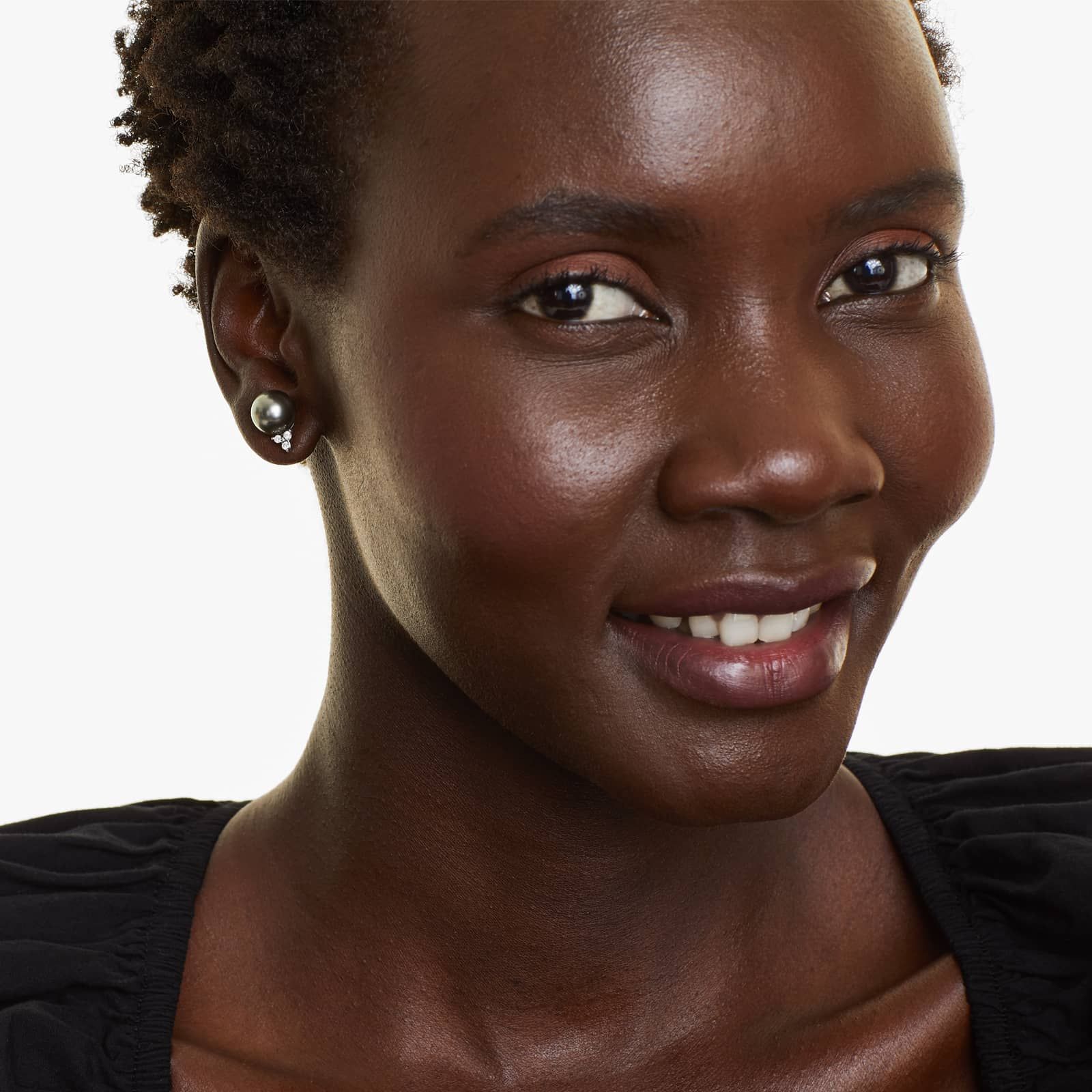 Cultured Tahitian Pearl And Diamond Trio Earrings In 14K White Gold (9.0-10.0mm)