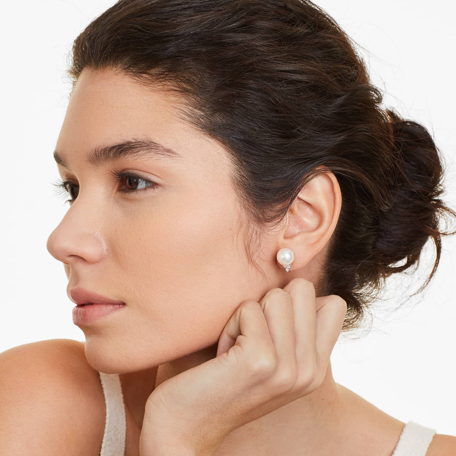 Cultured Freshwater Pearl And Diamond Trio Earrings In 14K White Gold (9.0-10.0mm)