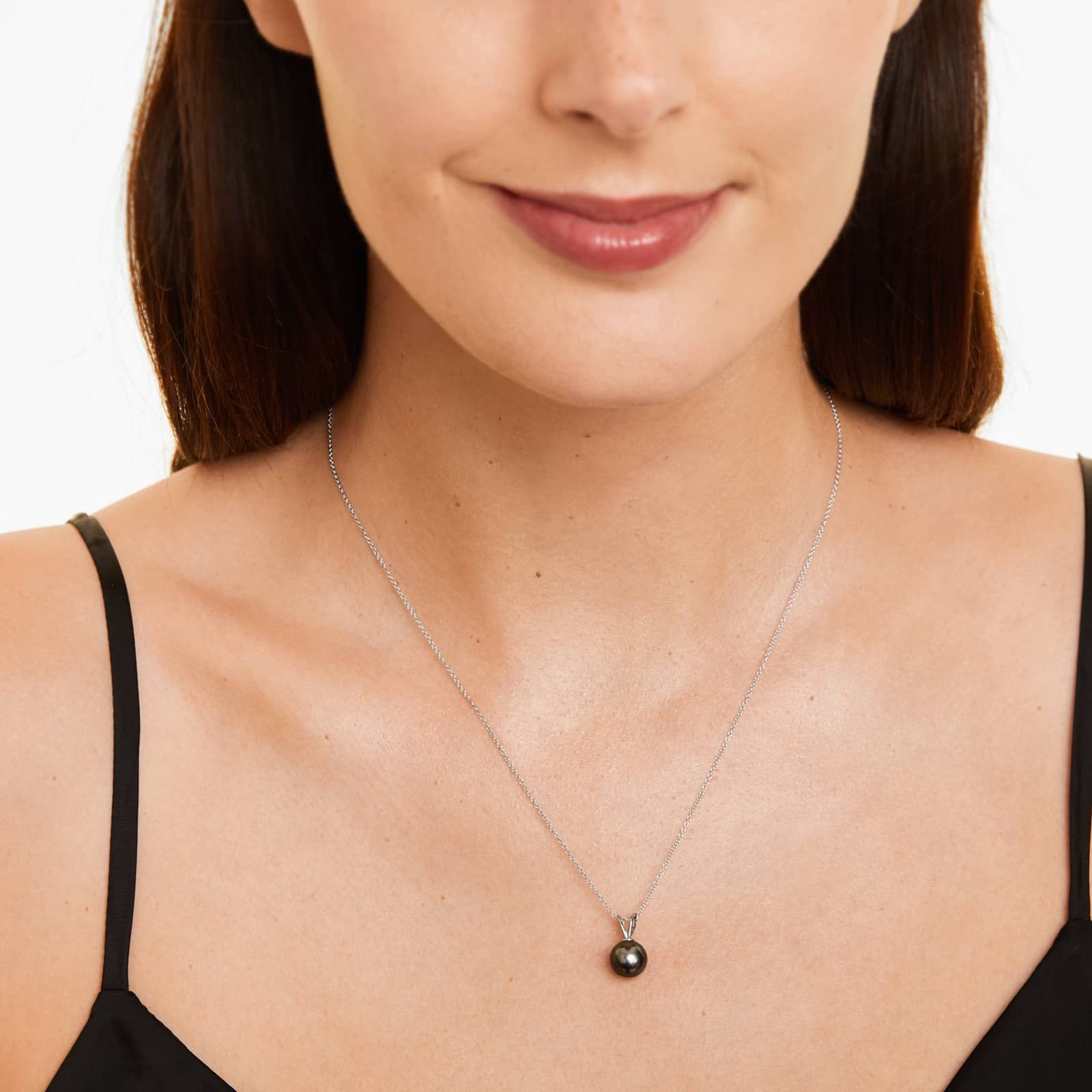 14K White Gold Tahitian Cultured Pearl Necklace (8.0-9.0mm)