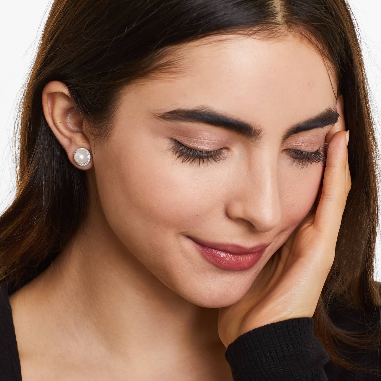 Cultured Freshwater Pearl And Diamond Halo Earrings In 14K White Gold (8.0-9.0mm)