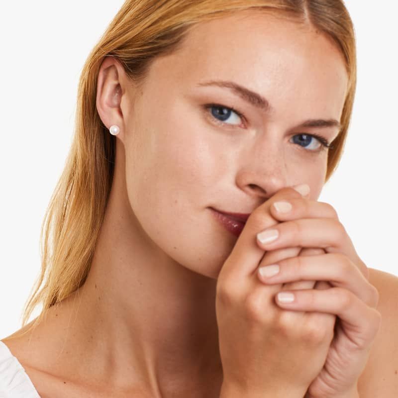 Cultured Akoya Pearl Earrings In 14K White Gold (6.5-7.0mm)