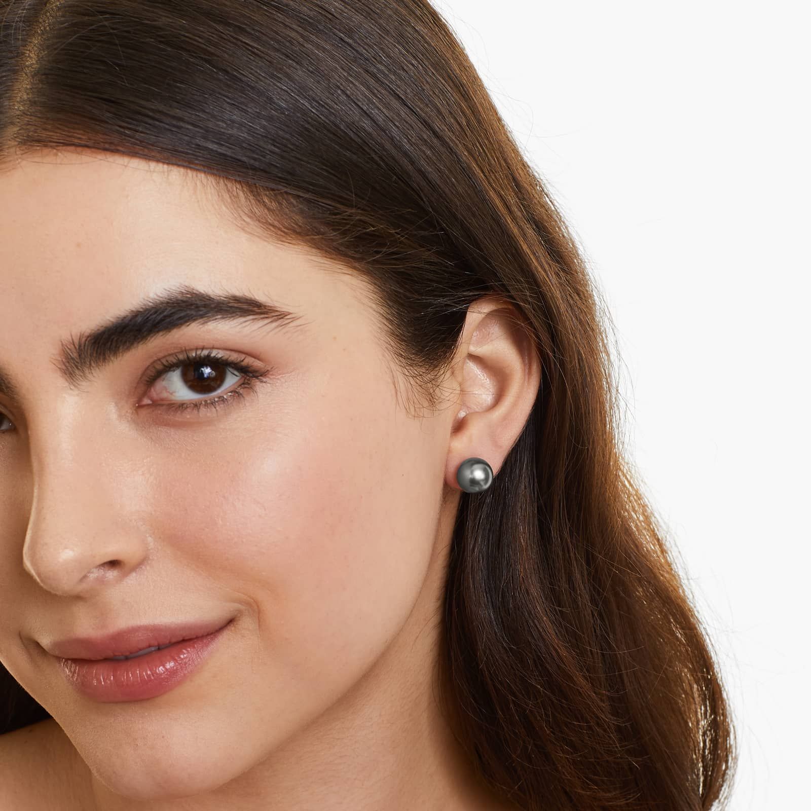 Cultured Tahitian Pearl Earrings In 14K White Gold (10.0-10.5mm)