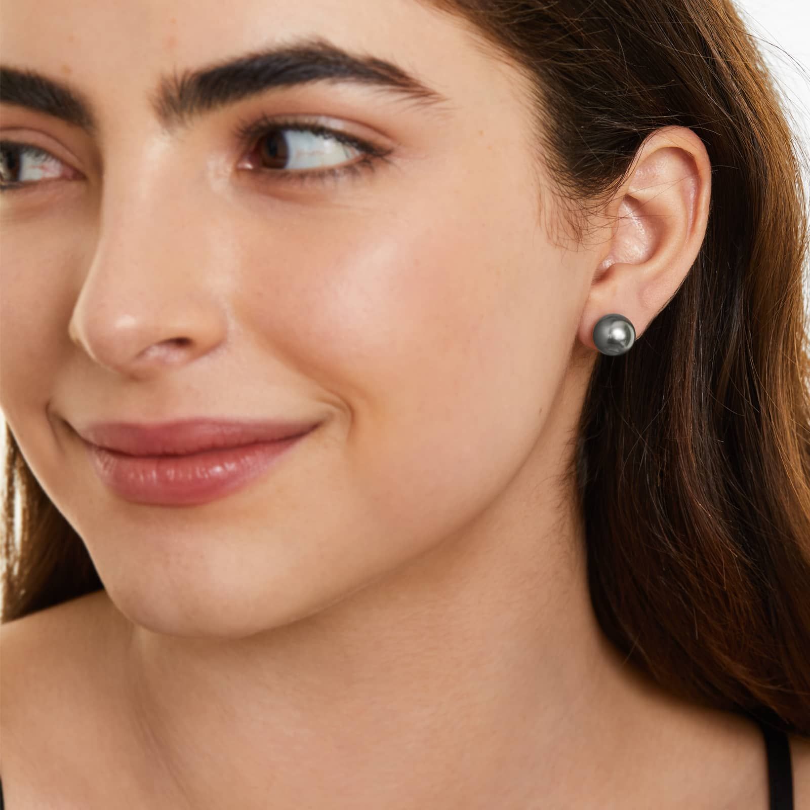 Cultured Tahitian Pearl Earrings In 14K White Gold (10.0-10.5mm)