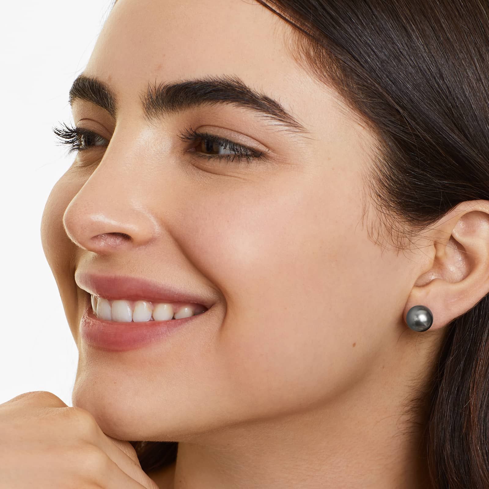 Cultured Tahitian Pearl Earrings In 14K White Gold (10.0-10.5mm)