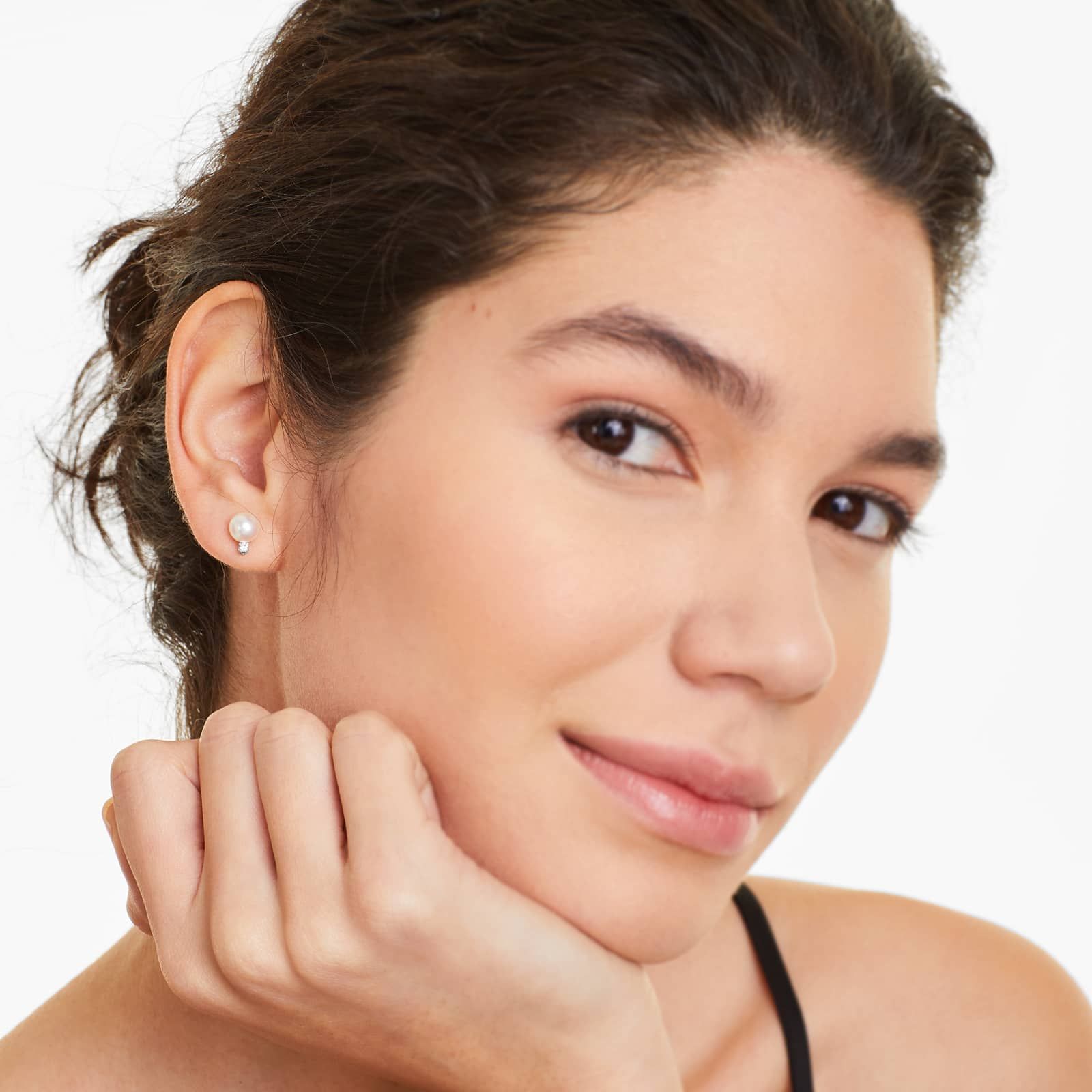 Cultured Akoya Pearl And Diamond Earrings In 14K White Gold (6.5-7.0mm)