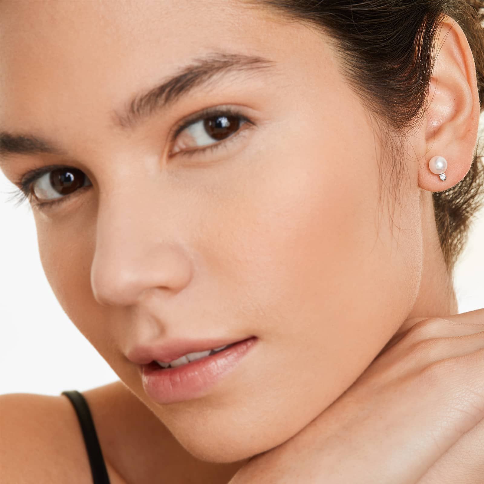 Cultured Akoya Pearl And Diamond Earrings In 14K White Gold (6.5-7.0mm)