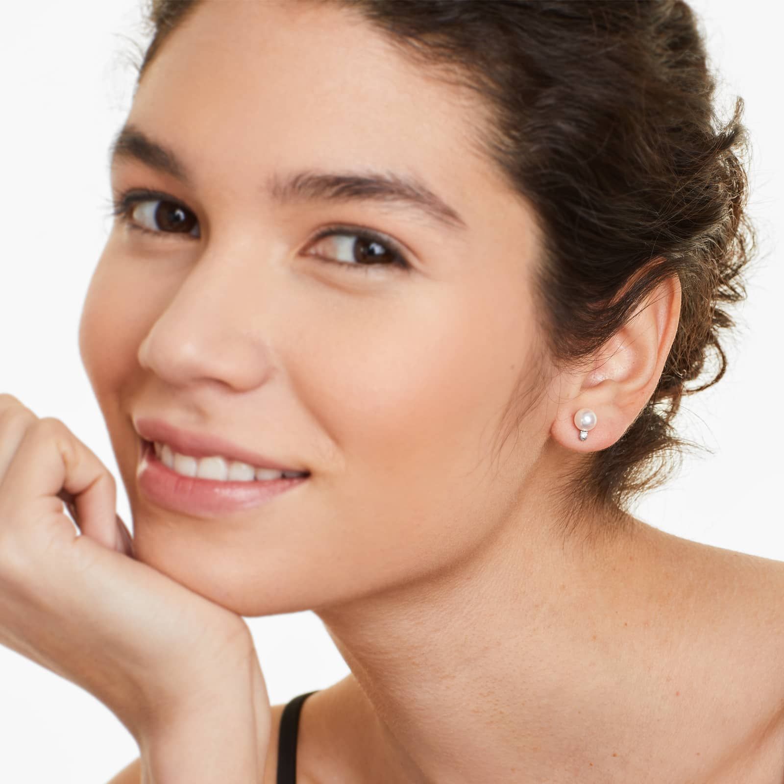 Cultured Akoya Pearl And Diamond Earrings In 14K White Gold (6.5-7.0mm)