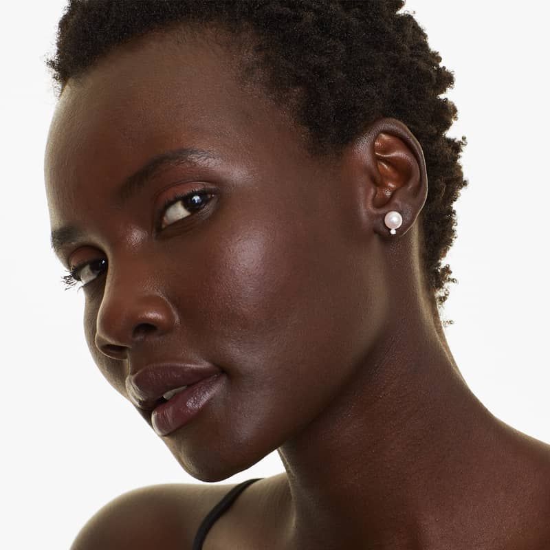 Cultured Akoya Pearl And Diamond Earrings In 14K White Gold (7.5-8.0mm)