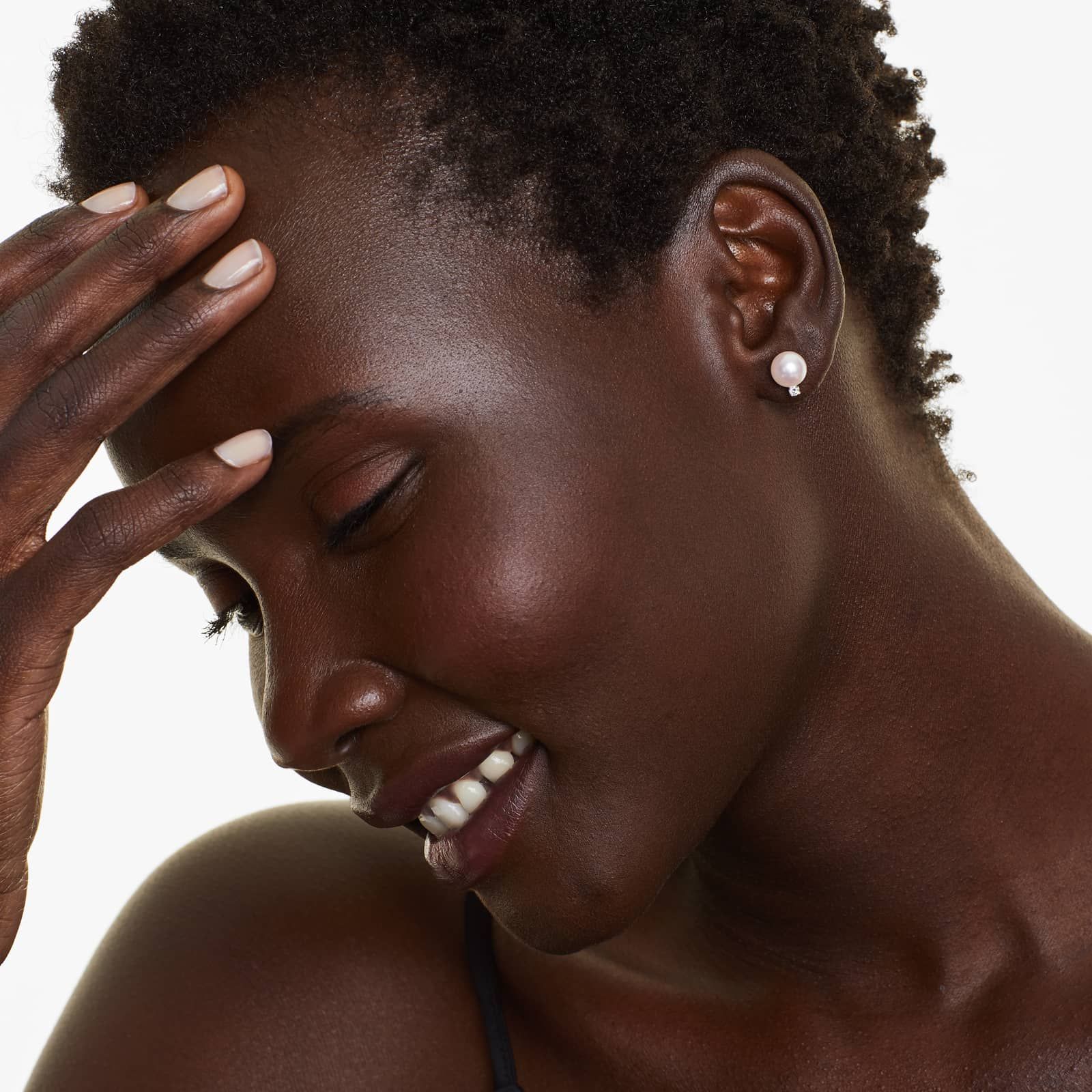 Cultured Akoya Pearl And Diamond Earrings In 14K White Gold (7.5-8.0mm)