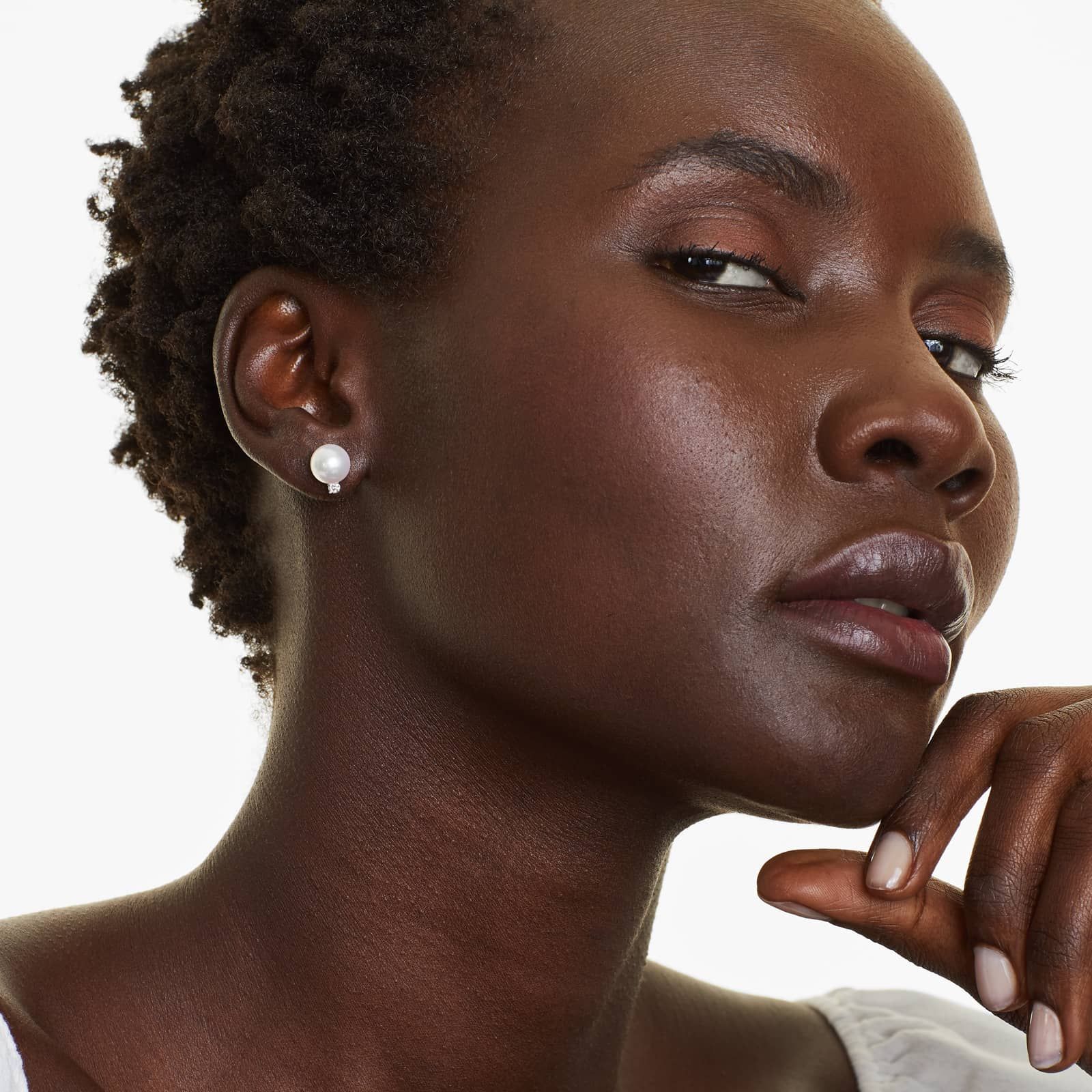 Cultured Akoya Pearl And Diamond Earrings In 14K White Gold (8.0-8.5mm)