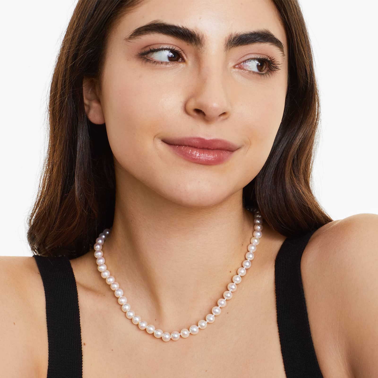 14K White Gold Freshwater Cultured Pearl Fish Clasp 18" Necklace (7.0-8.0mm)