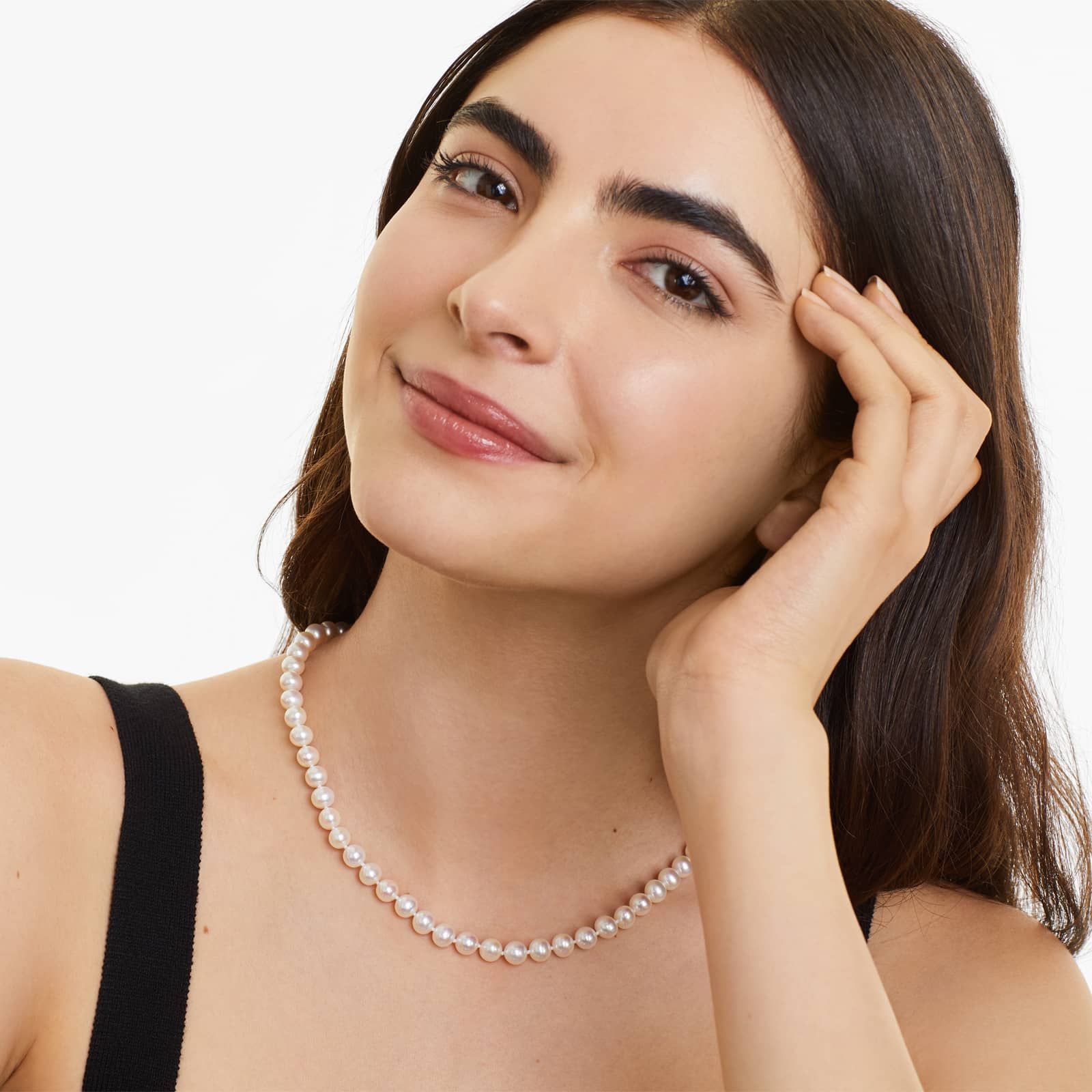 14K White Gold Freshwater Cultured Pearl Fish Clasp 18" Necklace (7.0-8.0mm)