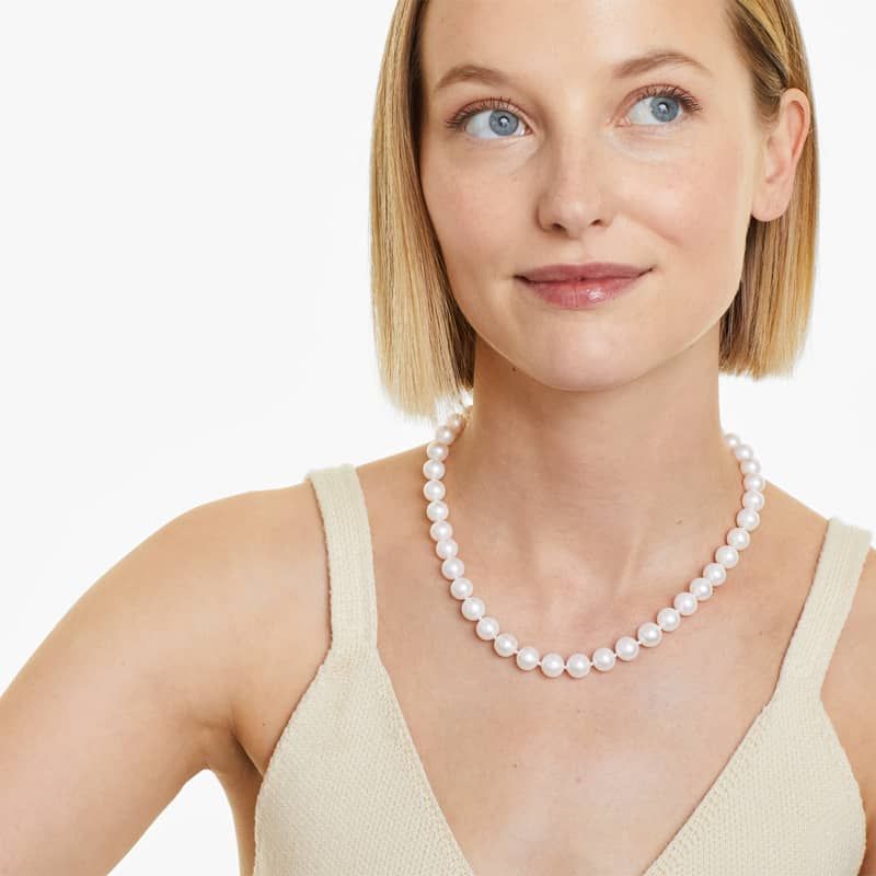 14K White Gold Freshwater Cultured Pearl Fish Clasp 18" Necklace (9.0-10.0mm)