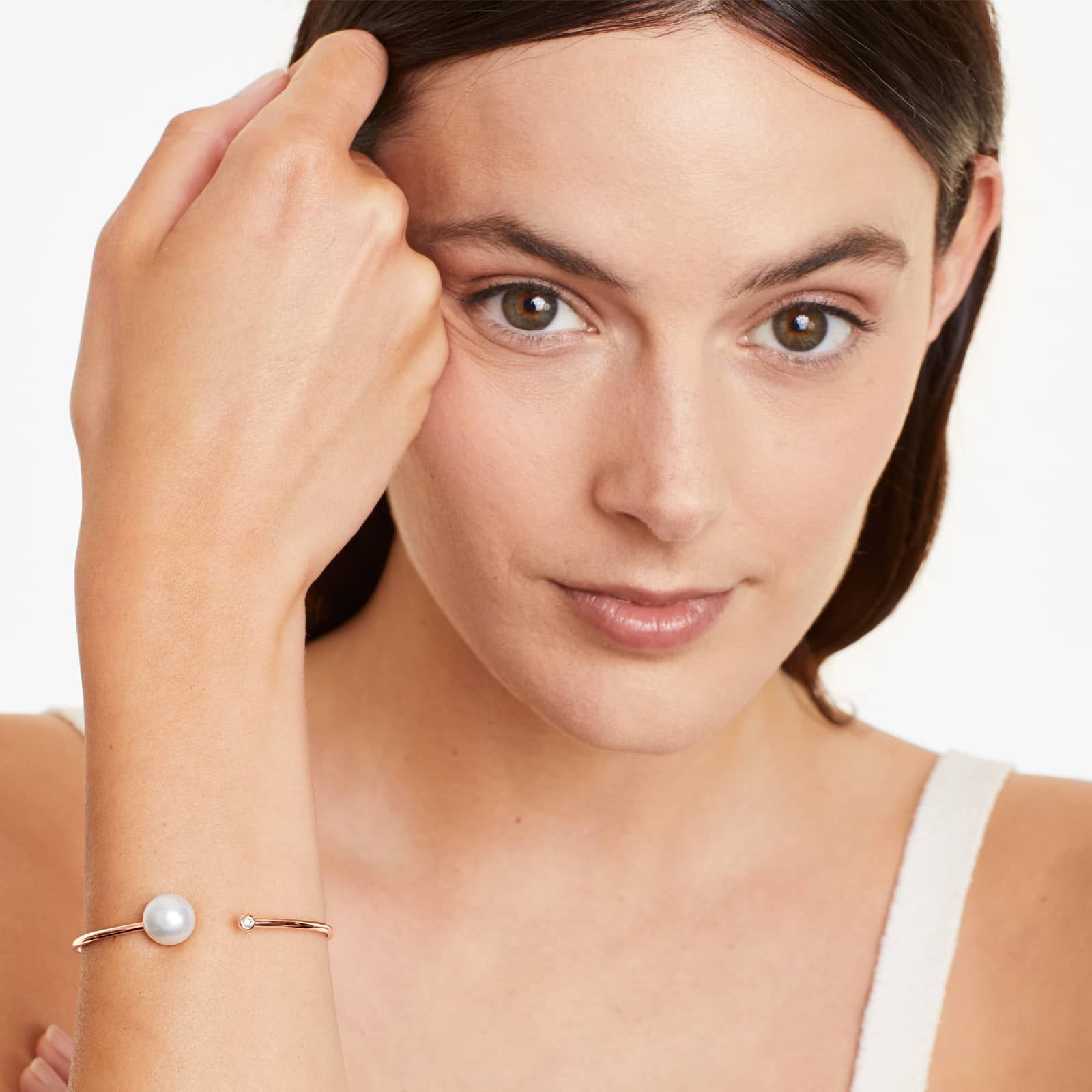 South Sea Cultured Pearl and Bezel Set Diamond Bangle Bracelet In 18K Rose Gold