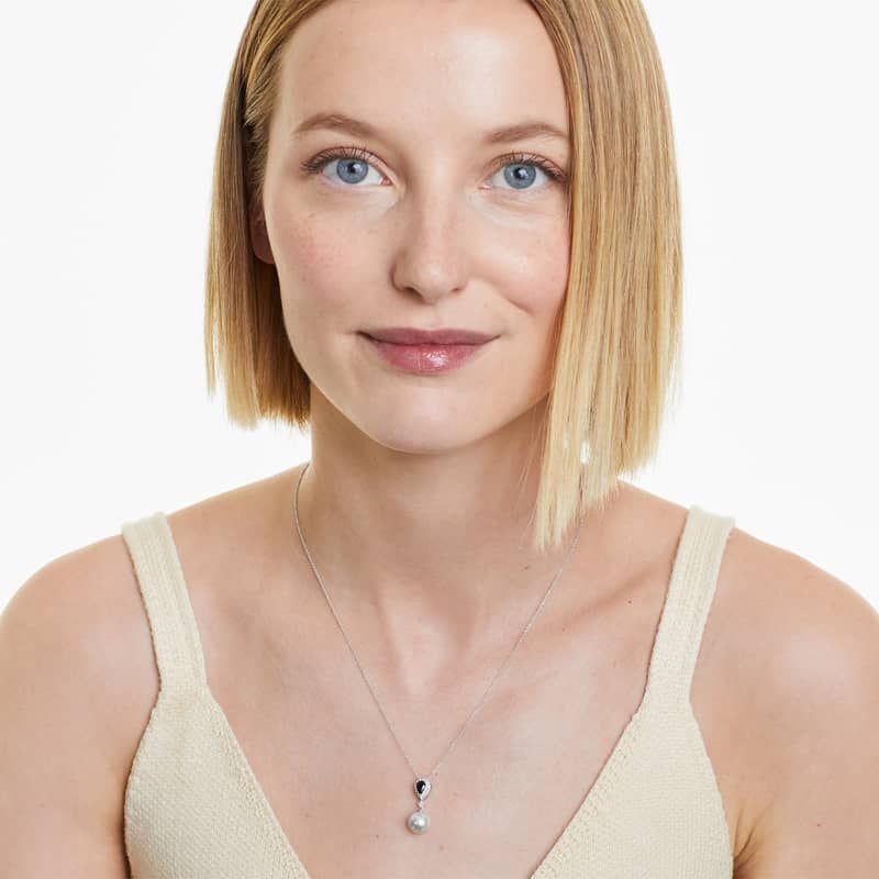 14K White Gold Akoya Cultured Pearl and Sapphire Drop Necklace (9.5mm)