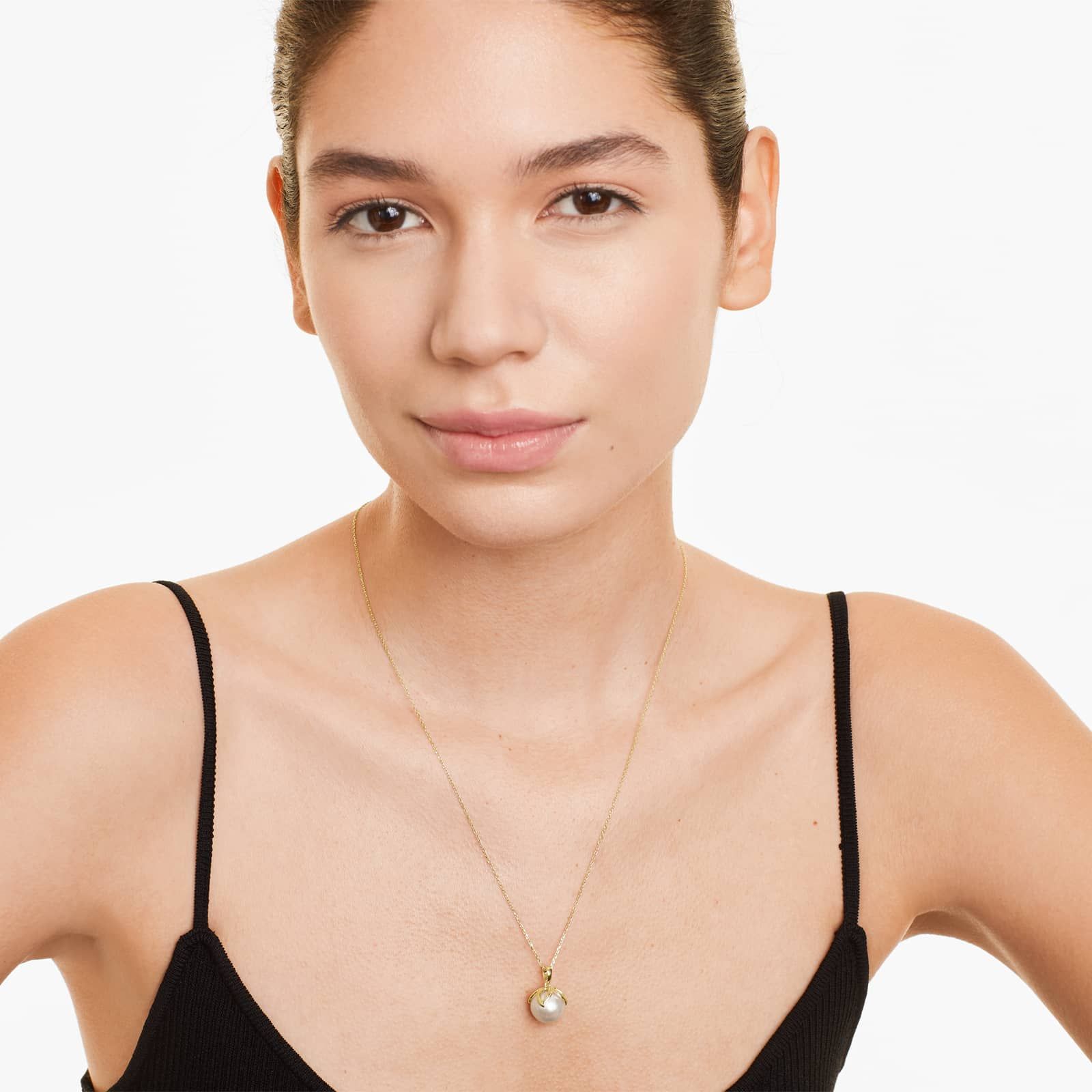 14K Yellow Gold Freshwater Cultured Pearl Wire Leaf Necklace (11-12 mm)