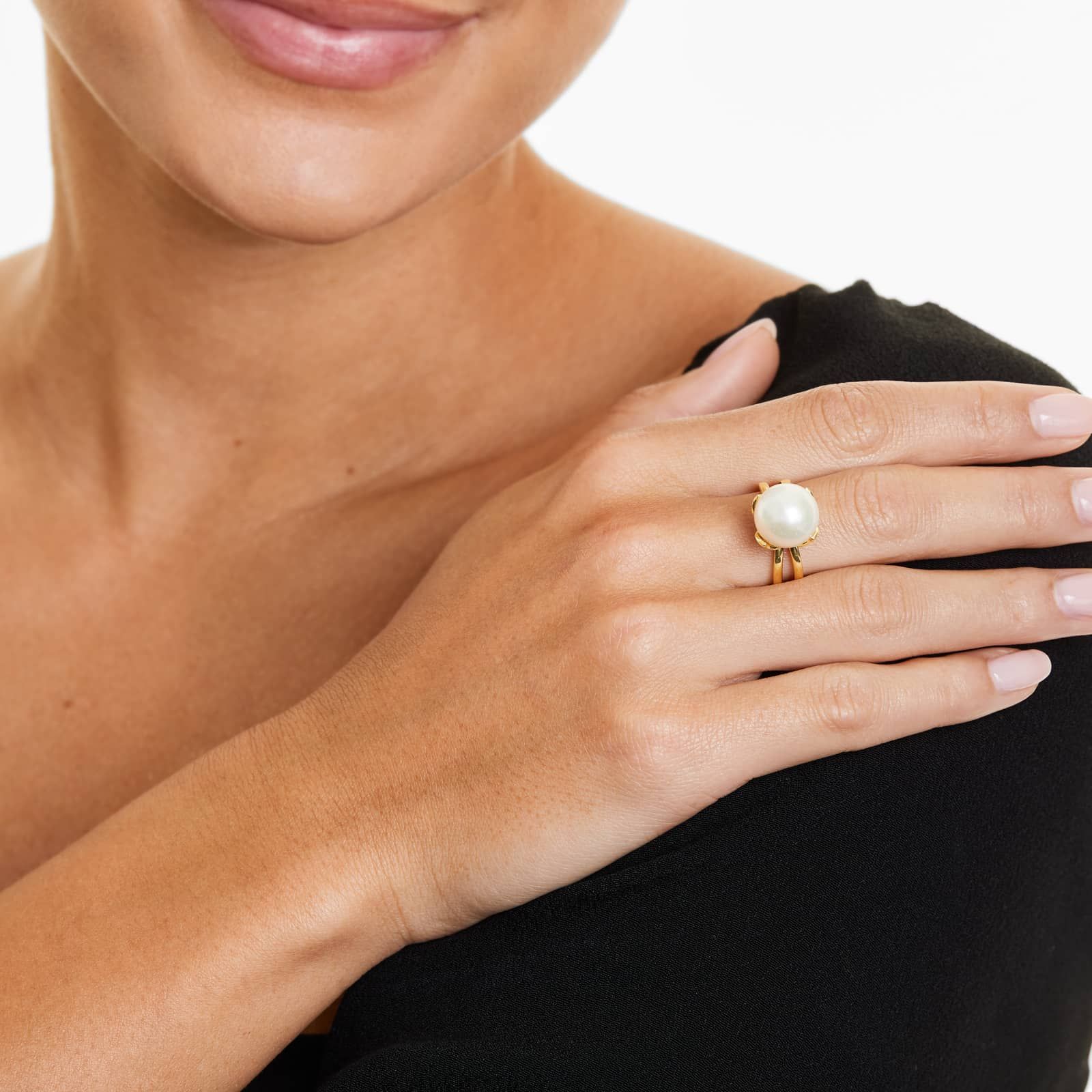 14K Yellow Gold Freshwater Cultured Pearl Wire Leaf Ring (11-12 mm)