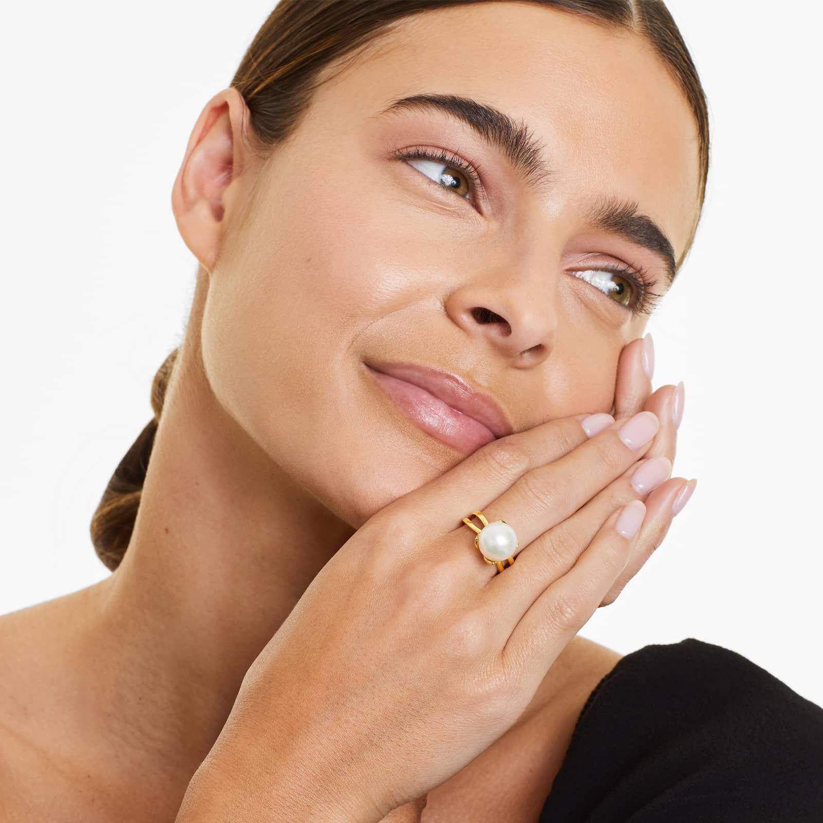 14K Yellow Gold Freshwater Cultured Pearl Wire Leaf Ring (11-12 mm)