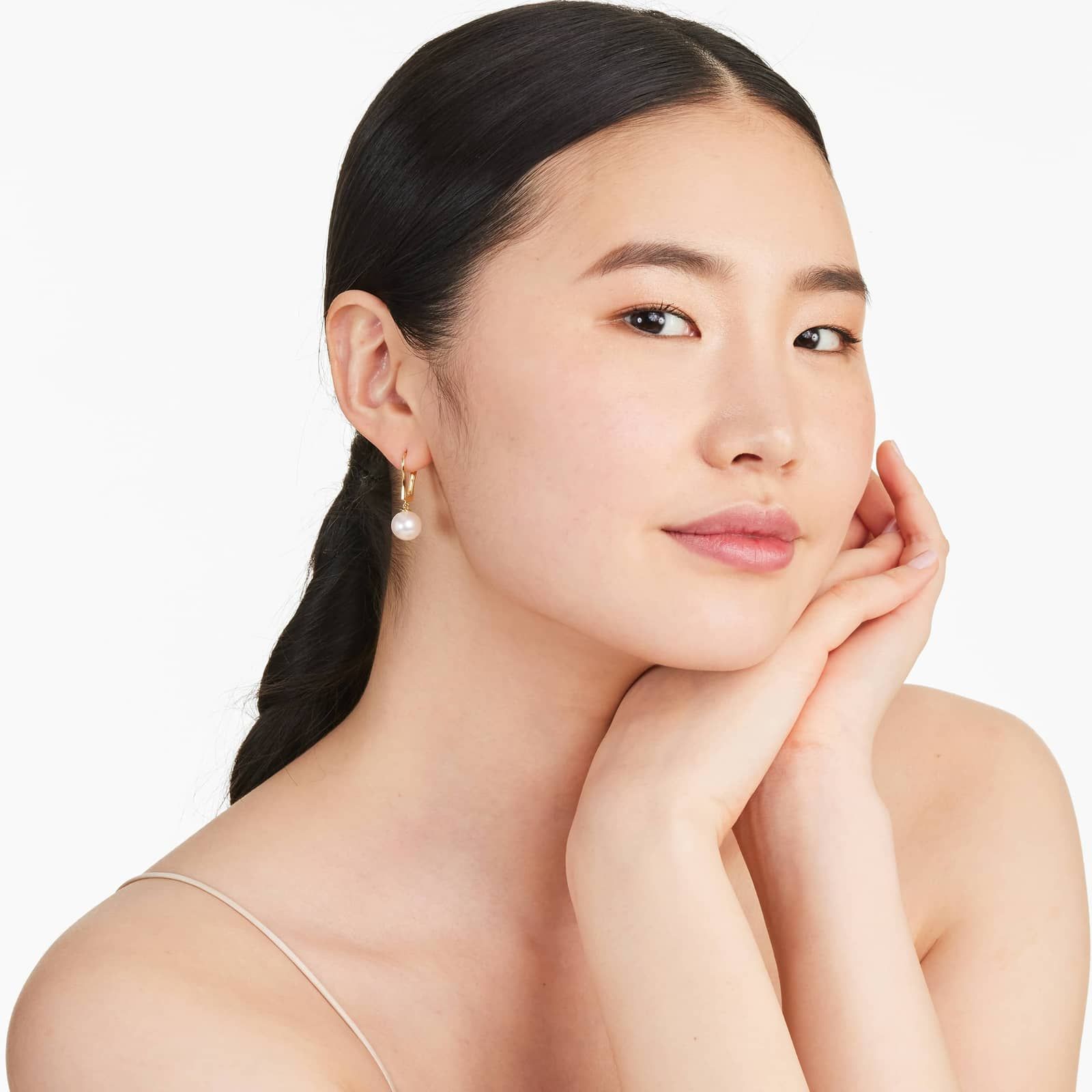 Cultured Freshwater Pearl Leverback Earrings In 14K Yellow Gold