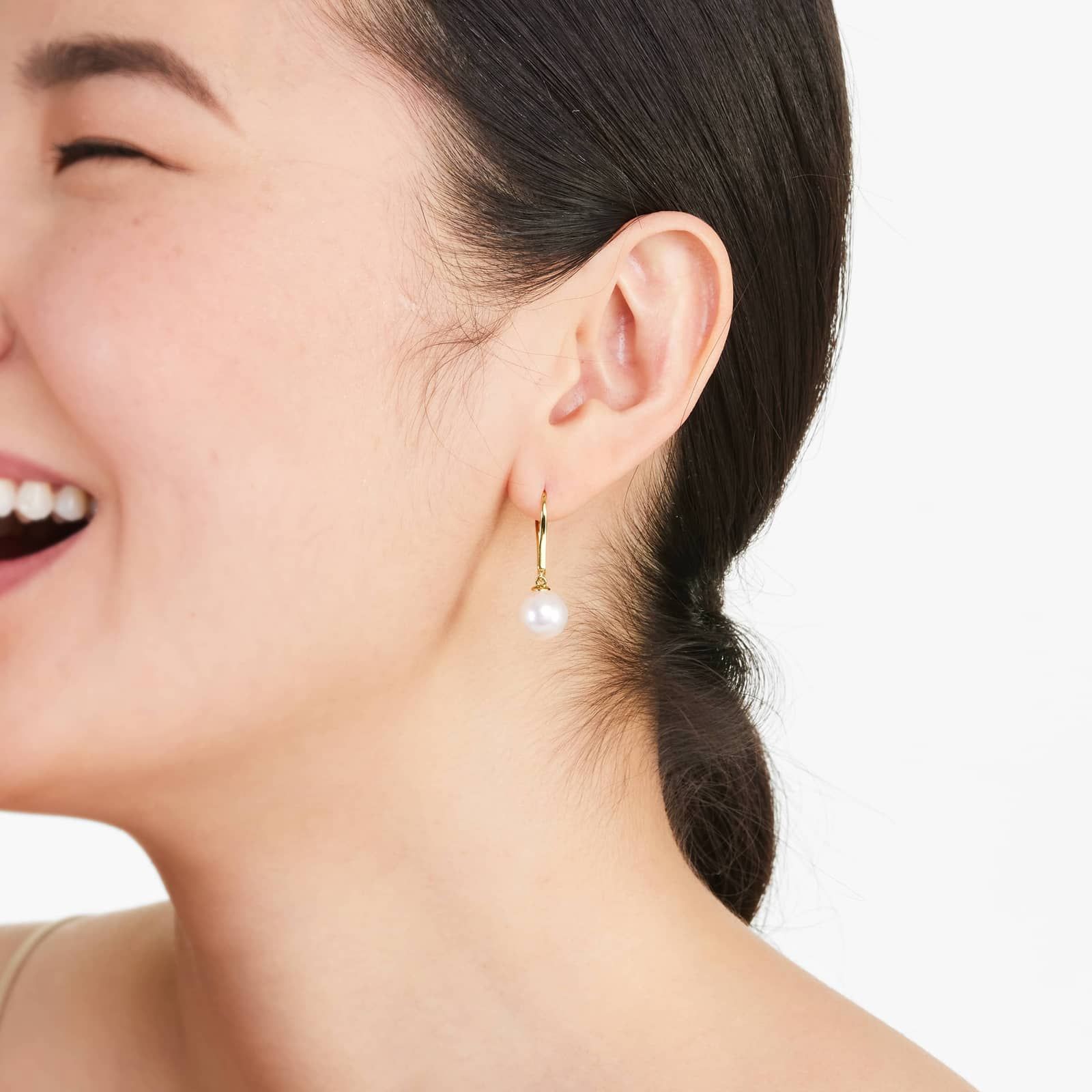 Cultured Freshwater Pearl Leverback Earrings In 14K Yellow Gold