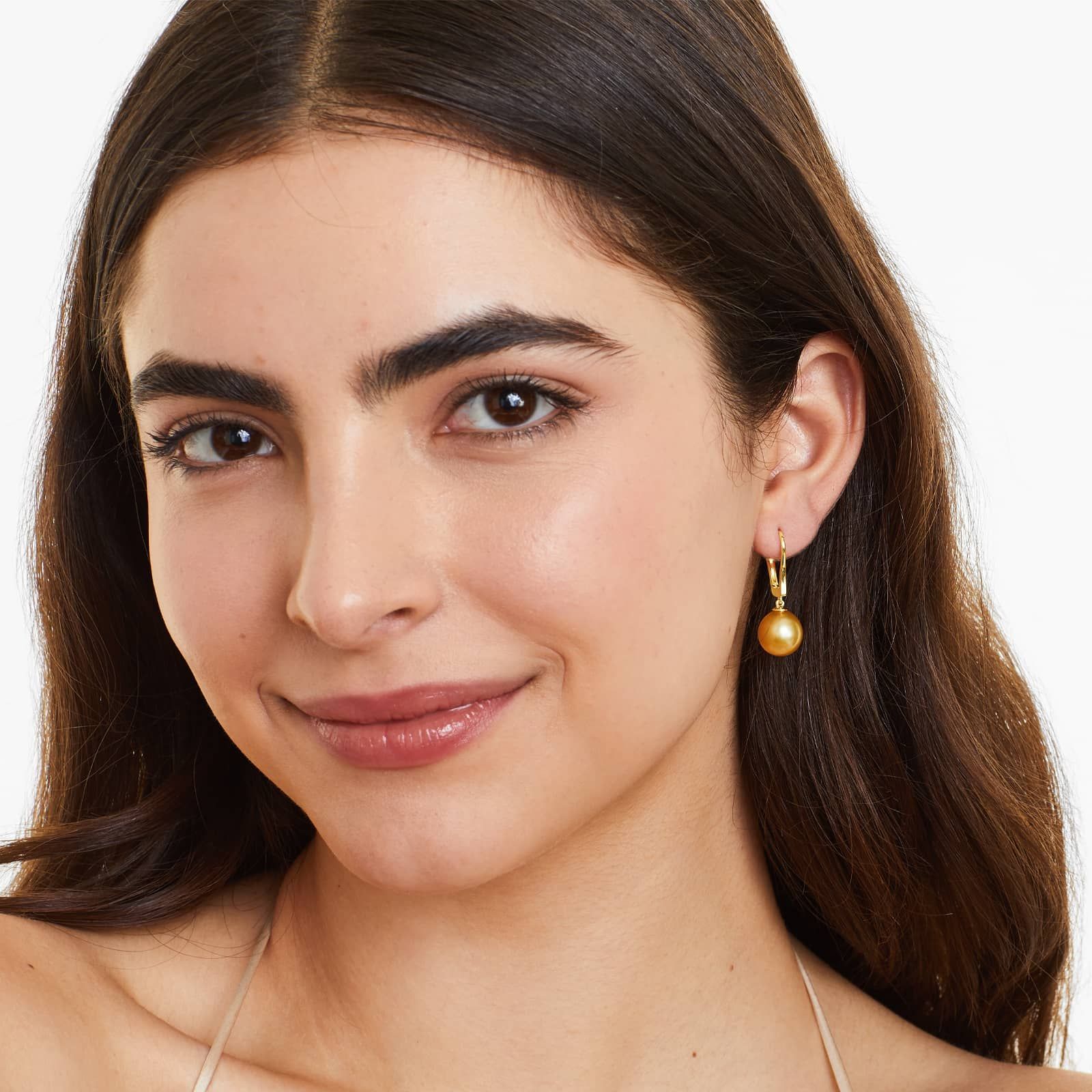 Cultured South Sea Pearl Leverback Drop Earrings In 14K Yellow Gold (9-10 mm)