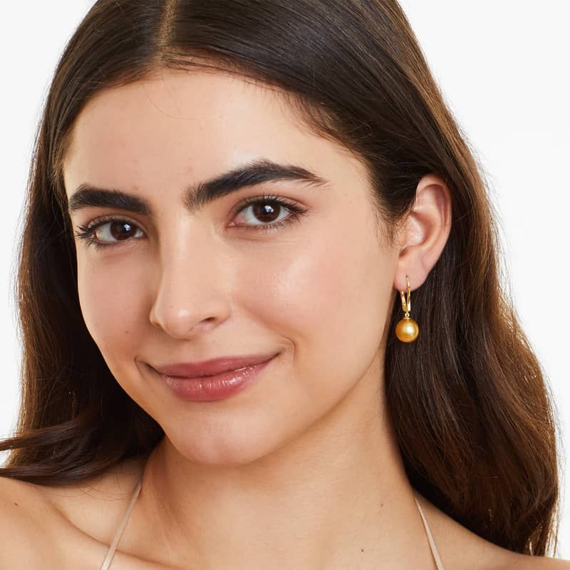 Cultured South Sea Pearl Leverback Drop Earrings In 14K Yellow Gold (9-10 mm)
