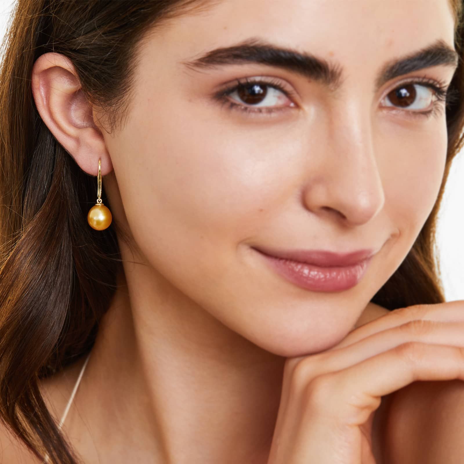 Cultured South Sea Pearl Leverback Drop Earrings In 14K Yellow Gold (9-10 mm)