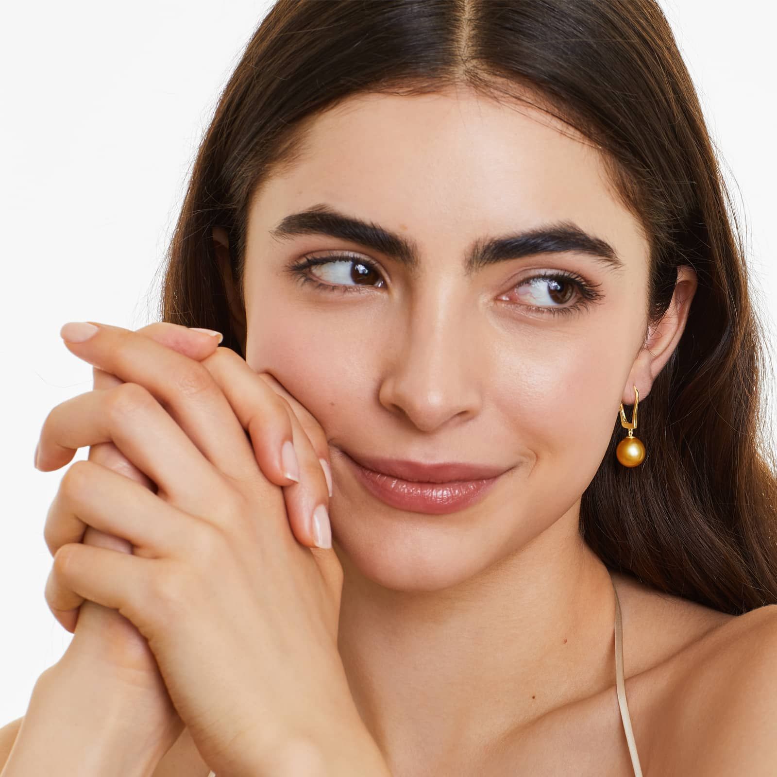 Cultured South Sea Pearl Leverback Drop Earrings In 14K Yellow Gold (9-10 mm)