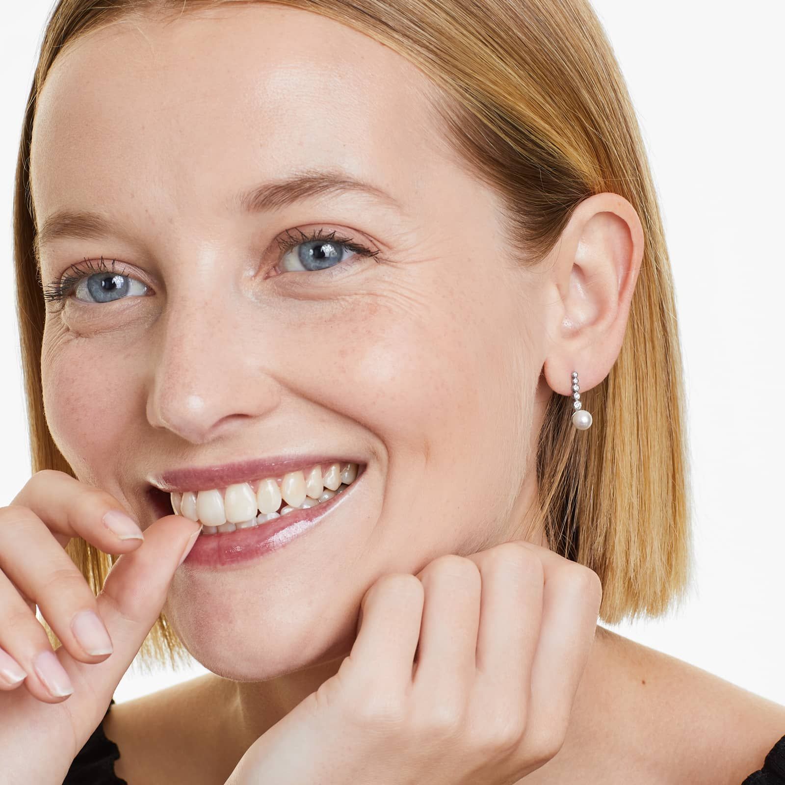 14K White Gold Cultured Freshwater Pearl and Diamond Row Drop Earrings