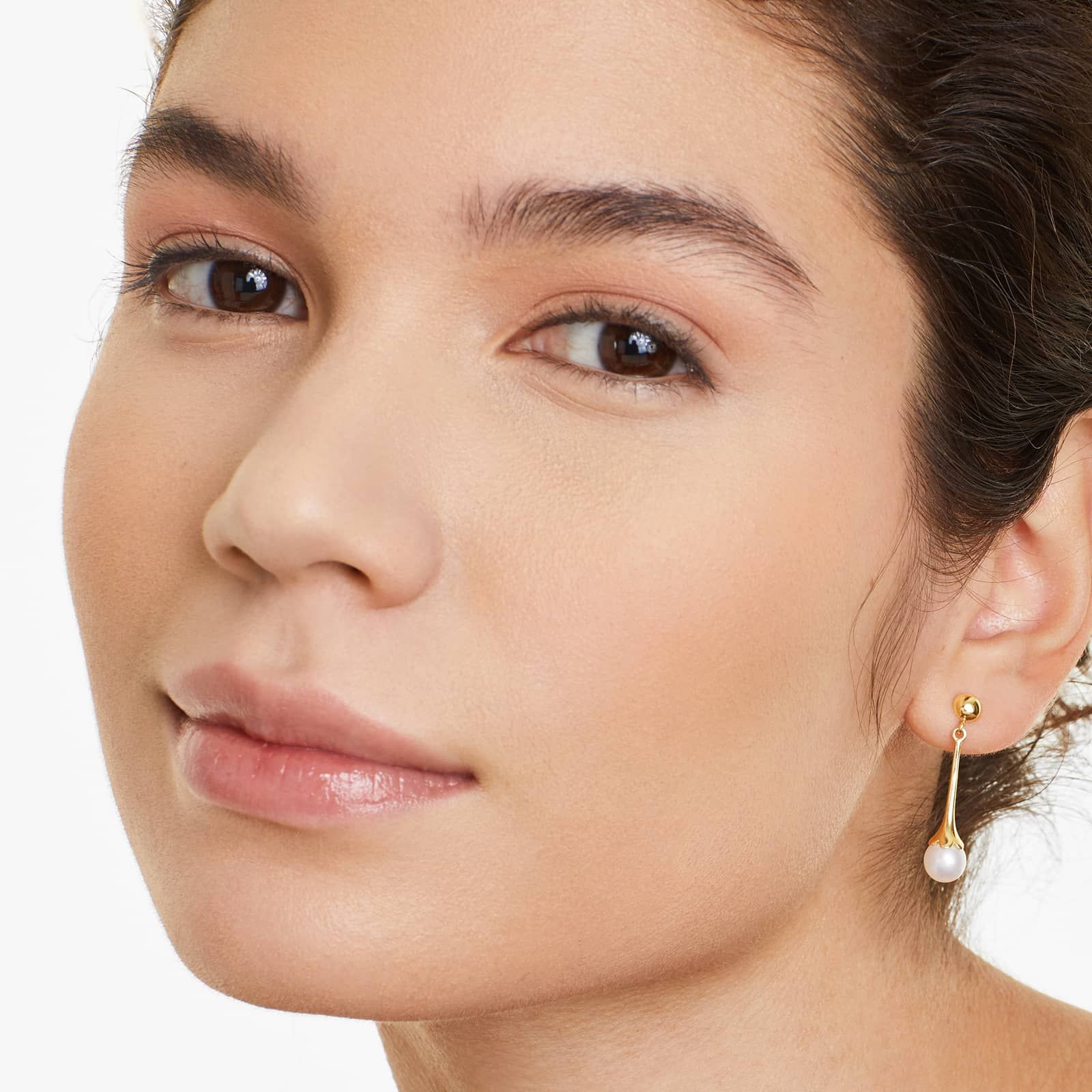 14K Yellow Gold Bellflower Cultured Freshwater Pearl Drop Earrings