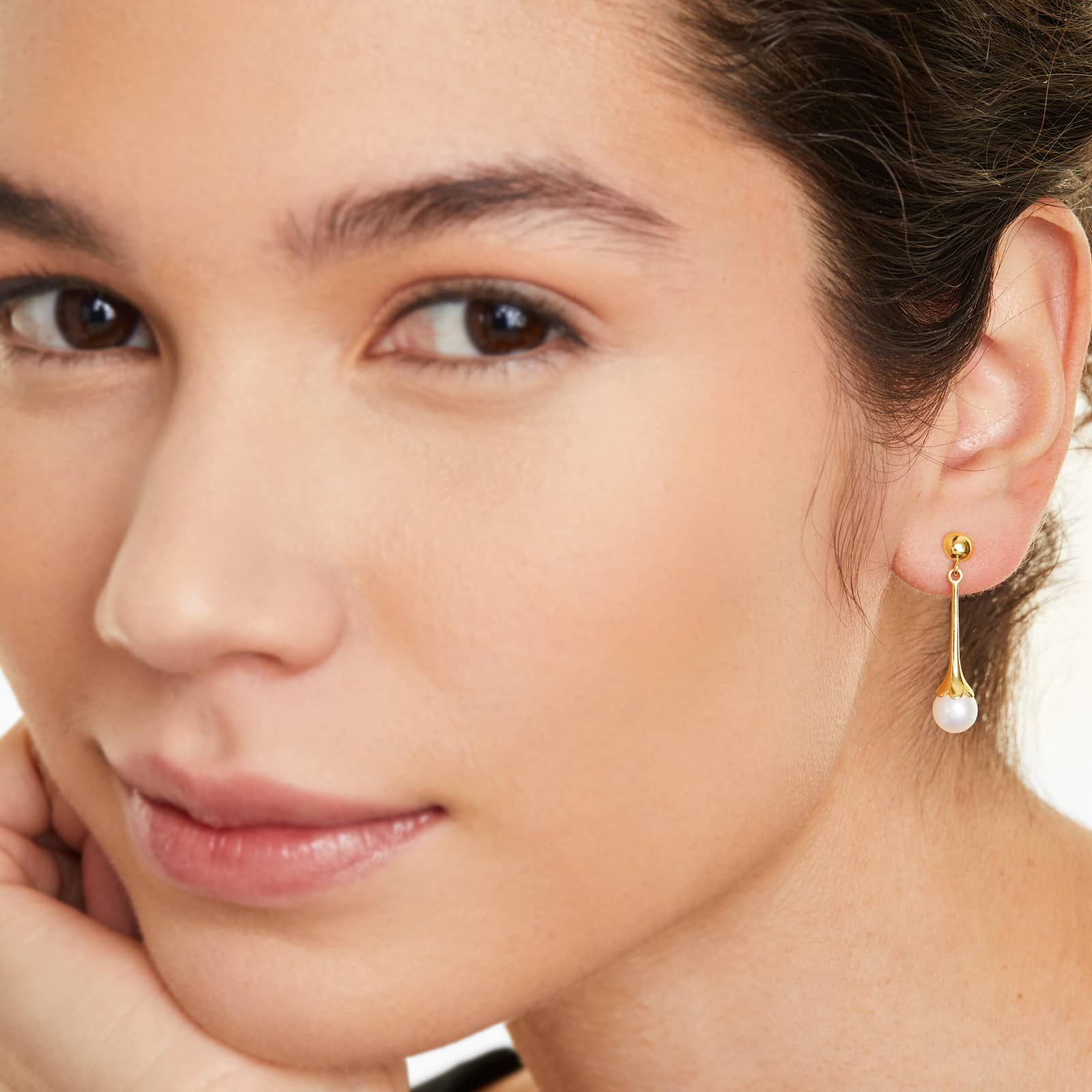 14K Yellow Gold Bellflower Cultured Freshwater Pearl Drop Earrings