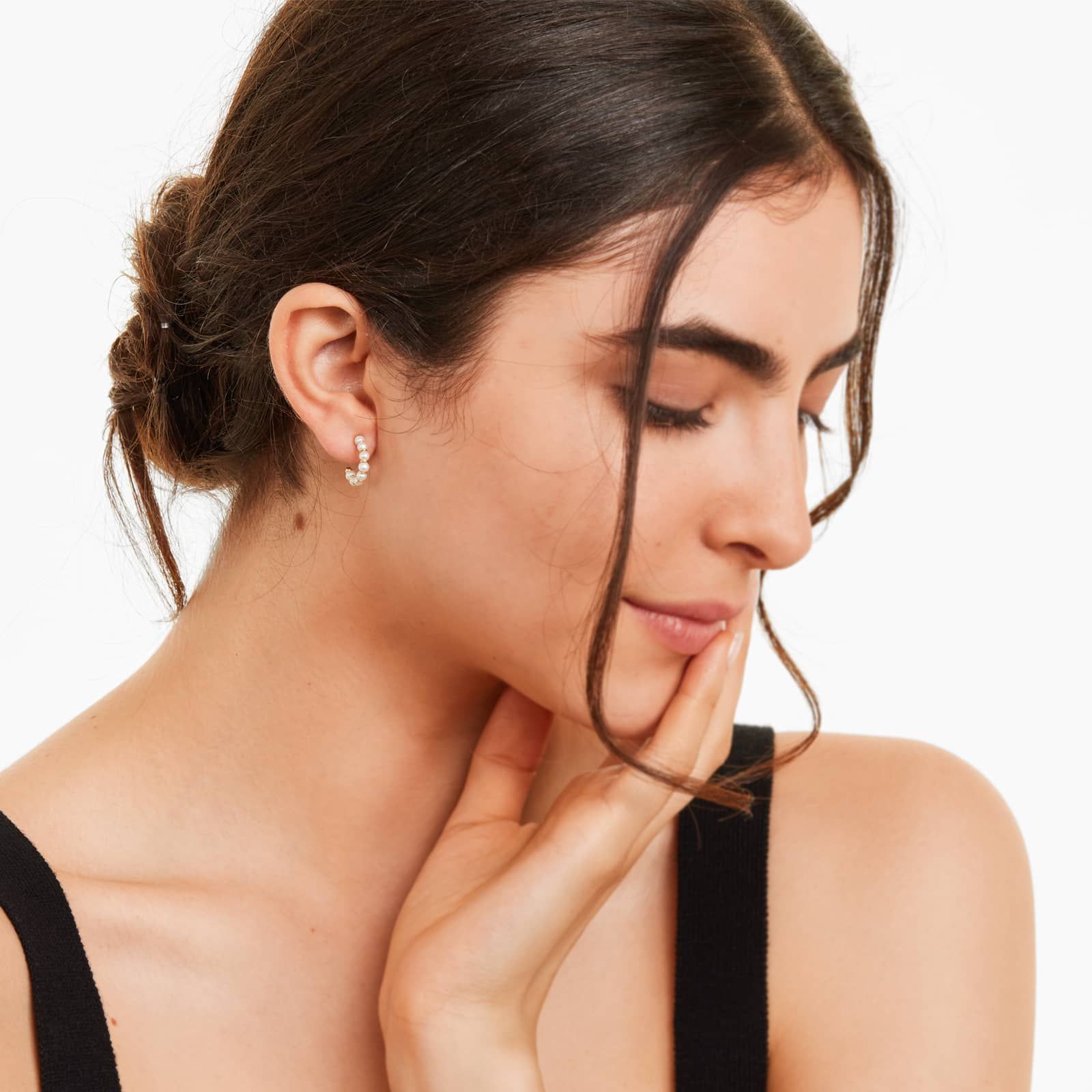 Cultured Freshwater Pearl Open Hoop Earrings In 14K Yellow Gold