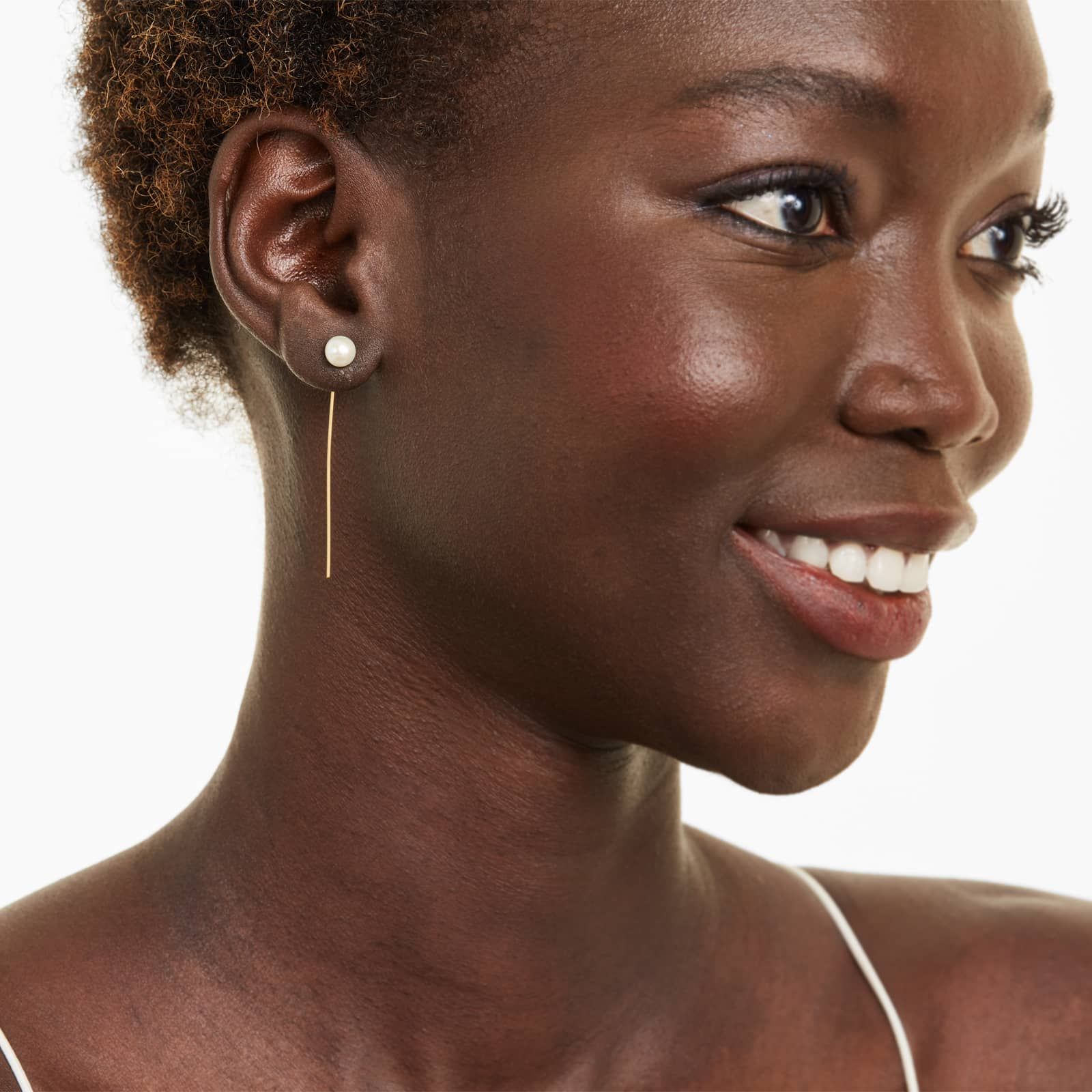 Cultured Freshwater Pearl Threader Earrings In 14K Yellow Gold