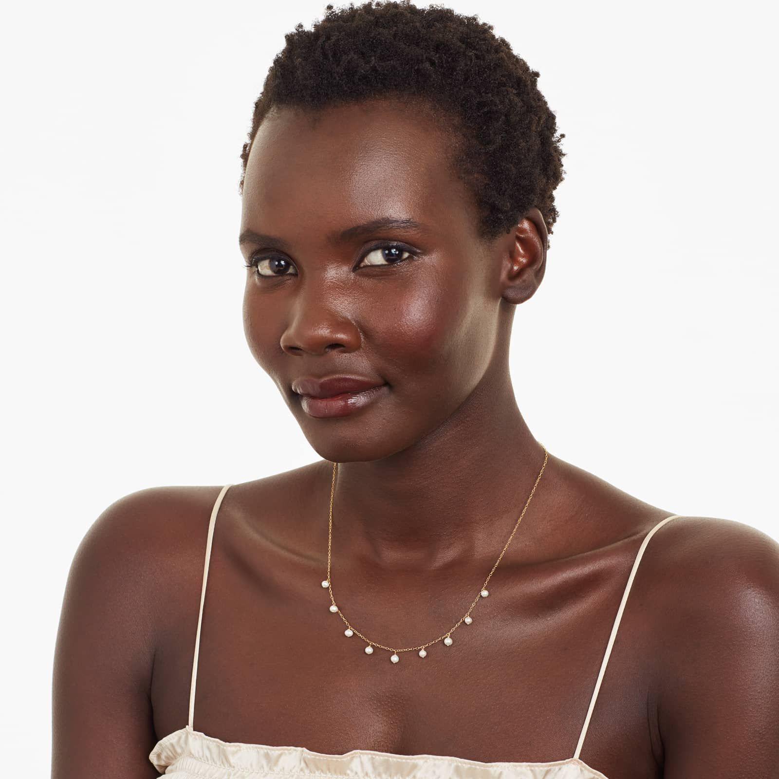 14K Yellow Gold Dangling Freshwater Cultured Pearl Necklace