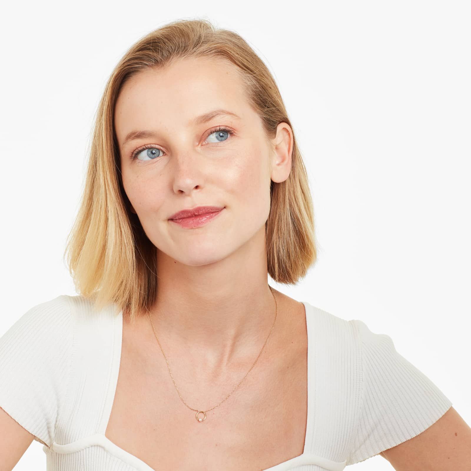 14K Yellow Gold Orbiting Cultured Seed Pearl Necklace