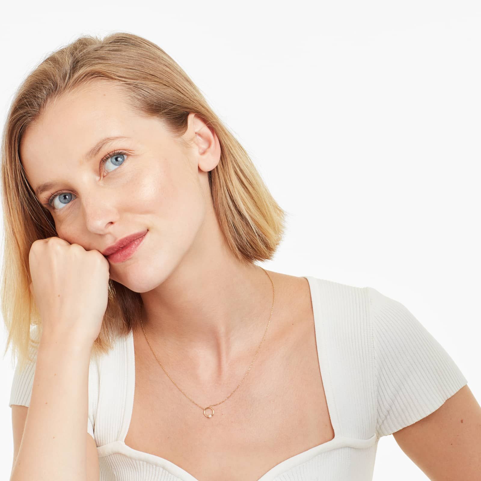 14K Yellow Gold Orbiting Cultured Seed Pearl Necklace