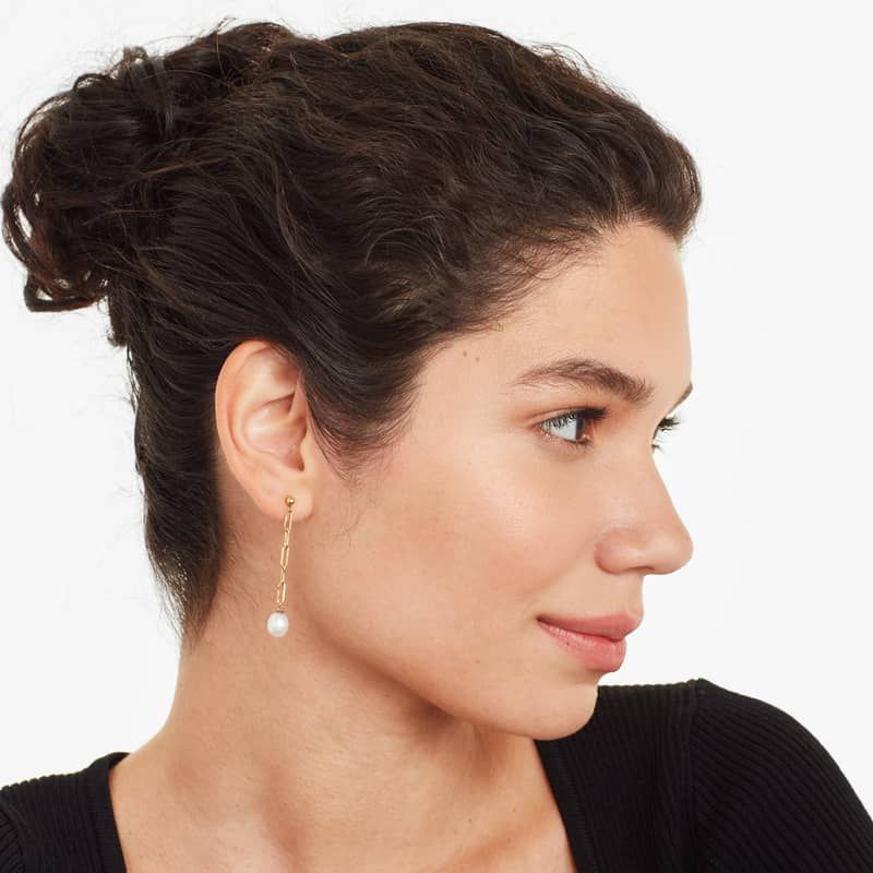 Cultured Freshwater Pearl Paperclip Drop Earrings In 14K Yellow Gold